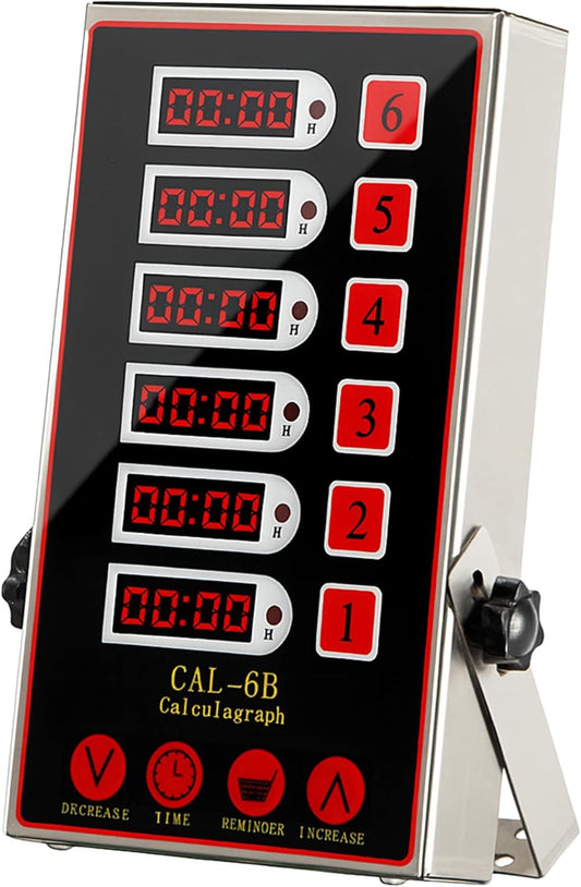 Commercial 6 Channel Kitchen Timer, Digital Stainless Steel Restaurant Timer with Loud Alarm, Multi-Event Reminder for Fryer, Baking