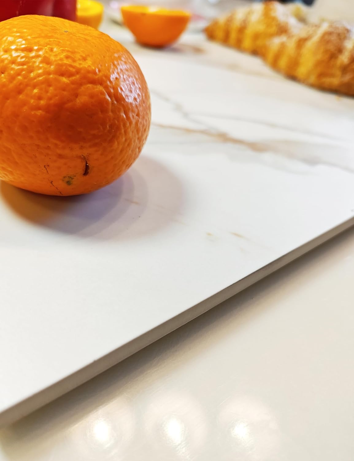 Multi-Purpose Pastry Marble Design Stone Tray Cutting Board Slab 16” x 12” With Non-Slip Feet,Stone Cheese Pastry Board,Marble Serving Tray, Heat Resistant, Easy To Clean(G12, 16 * 12)