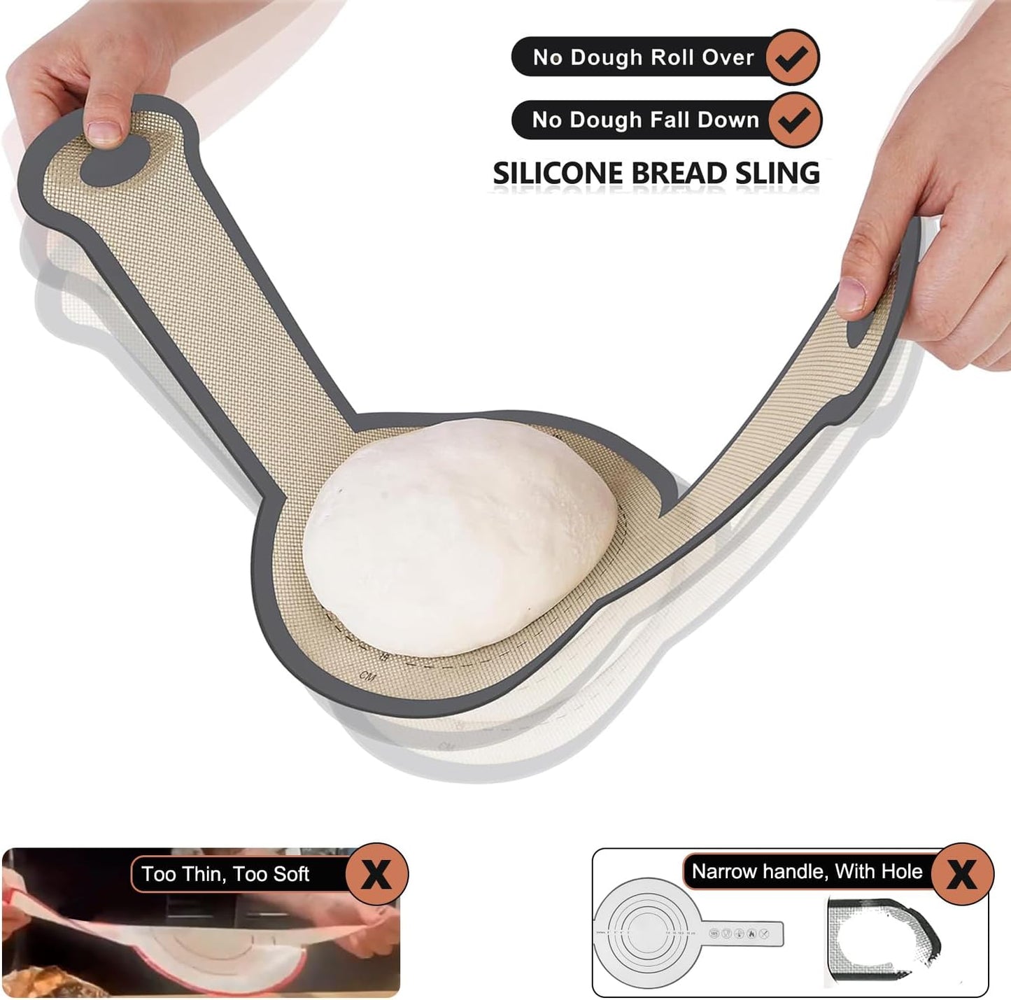 Sourdough Silicone Bread Sling, Non-Stick & Easy Clean Dutch Oven Baking Mat with Longer Handles, Silicone Baking Sling to Transfer SourDough Easily, Reusable Bread Mat Set with Storage Bracelet