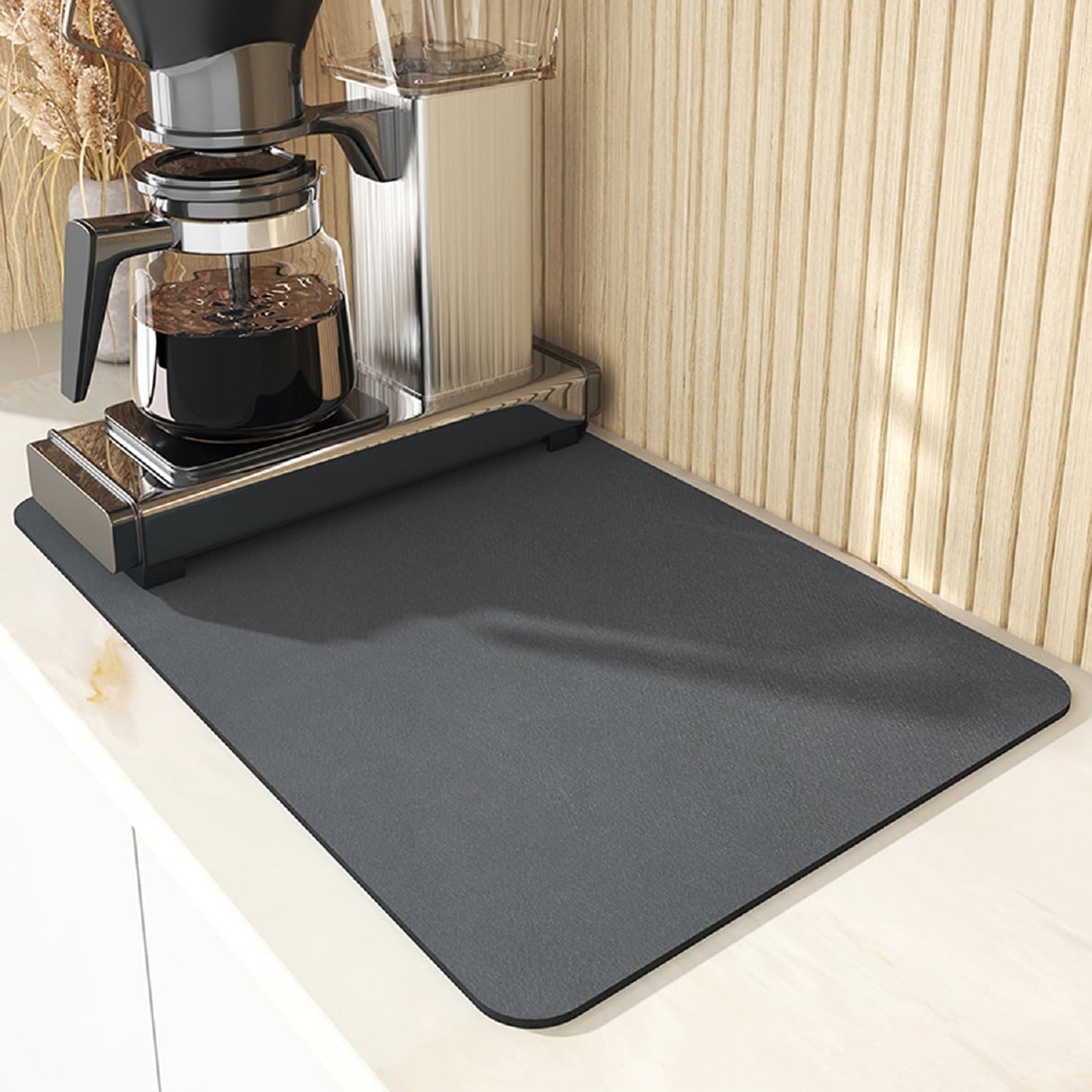 Coffee Mat 15.7*19.7 Inch, 50*40cm Dish Drying Mat for Kitchen Counter Bar, Stain Hiding Rubber Backed Absorbent Bar Mat Pad, Dark Grey (3)