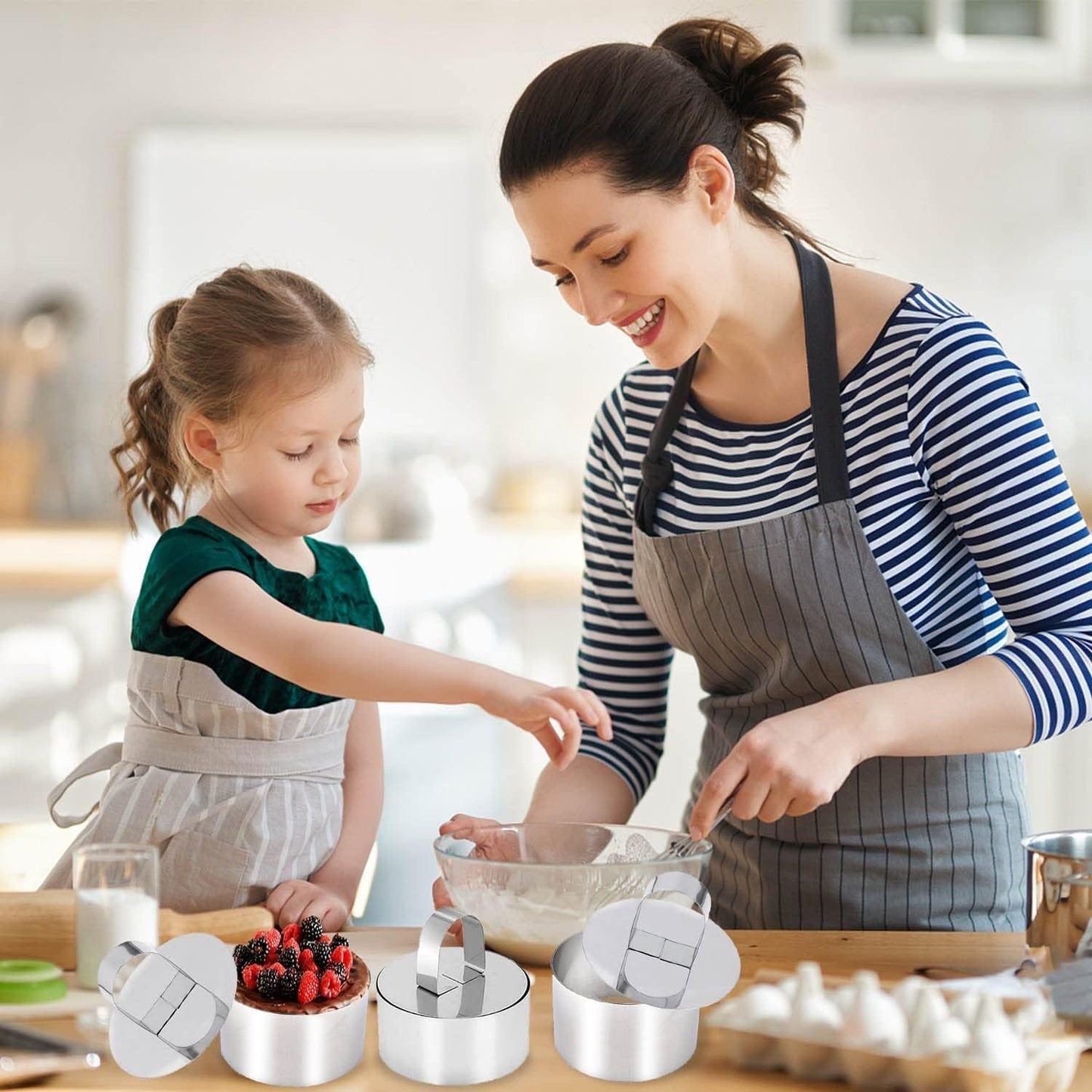 HcirjhieCake Mold-Cake Ring-Adjustable Round Stainless Steel 6 to 12 Inch Cake Mold - Stainless Steel 3 inch Dessert Mousse Molds withCake Baking Supplies（2-piece set）