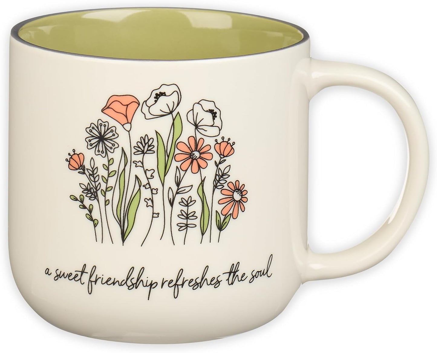 Christian Art Gifts Sage Green Floral Ceramic Coffee Mug – 15 oz. Microwave and Dishwasher-safe Inspirational Scripture Coffee and Tea Mug for Friends with Bible Verse: Sweet Friendship –Proverbs 27:9