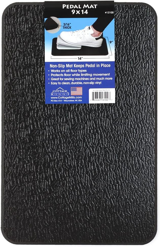 Cottage Mills Stay-in-Place Pedal Mat - 9" x 14". Non-Slip Mat Keeps Sewing Machine Pedal in Place. Made in USA.