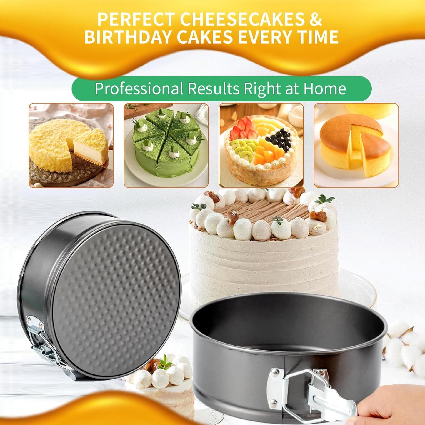 Springform Cake Pan Set – 3 Piece Nonstick 7, 8, 9 Inch Round Cheesecake Pans for Baking, Leakproof Cake Molds for Mousse, Birthday Layer Cakes, Quiche, Pizza & More