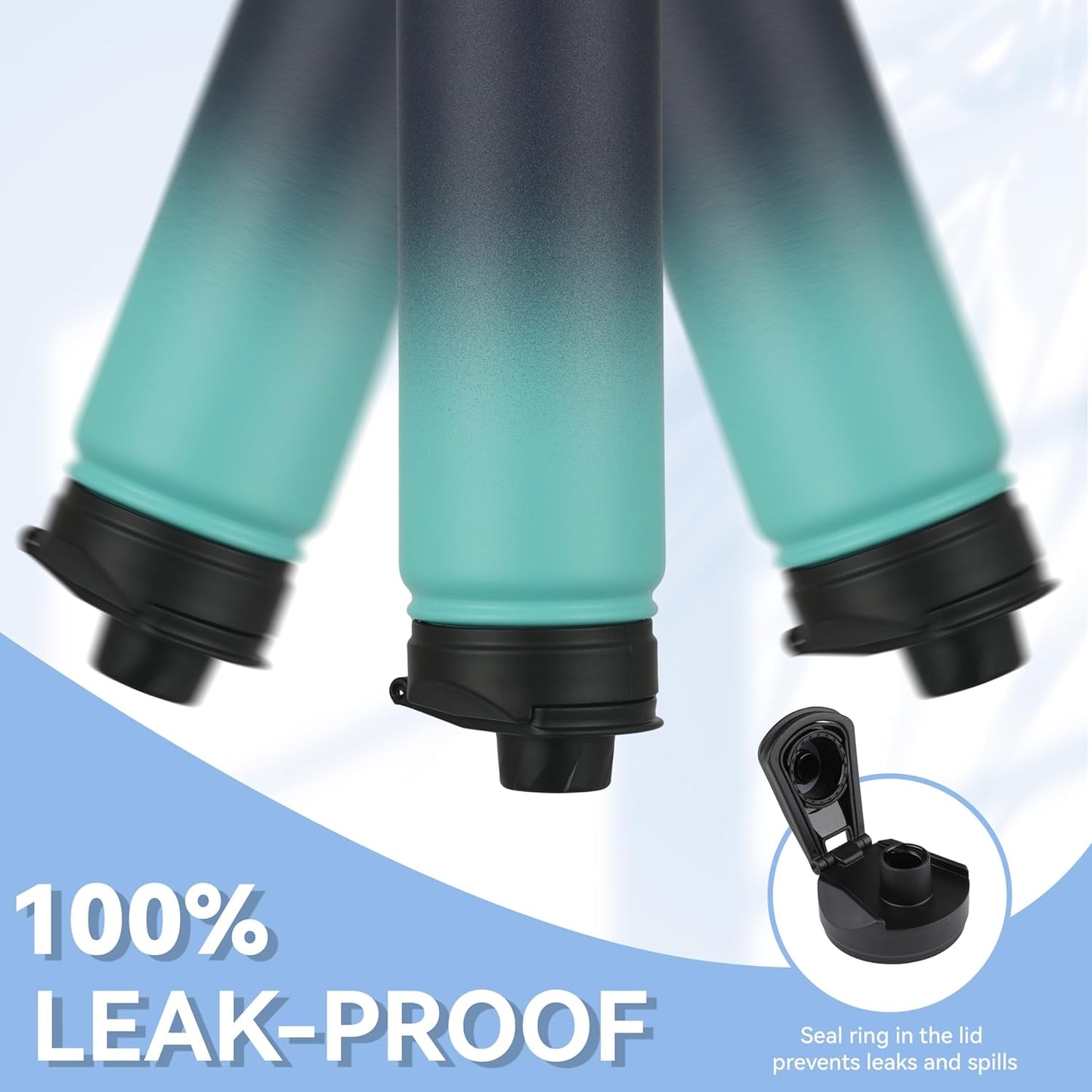 HASLE OUTFITTERS Insulated Water Bottle 22 oz Double Wall Stainless Steel Water Bottle Wide Mouth with Straw Lid & Spout Lid Keeps Cold or Hot(Green Blue Gradient,1)