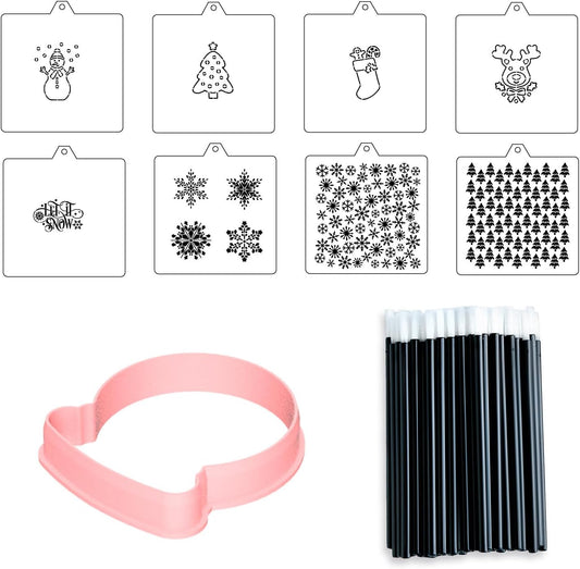 Cookie Cutter and Stencil Set Bundle Kit PYO Cookies Paint Your Own Diy Bakery Fondant Sugar Happy Birthday Wedding Baby Candle Kids Painting Coloring Pages Comb (Winter)