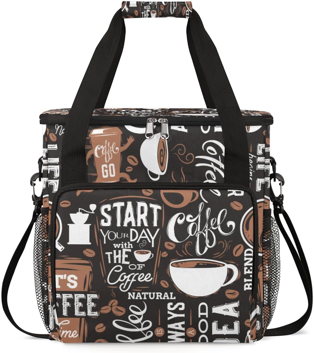 Day with the of Coffee Cafe Coffee Maker Carring Bag Travel Carrying Storage Tote Bag Compatible with Keurig K-Mini or K-Mini Plus Portable Single Serve Coffee Brewer Case with Pockets for K-cup Pods