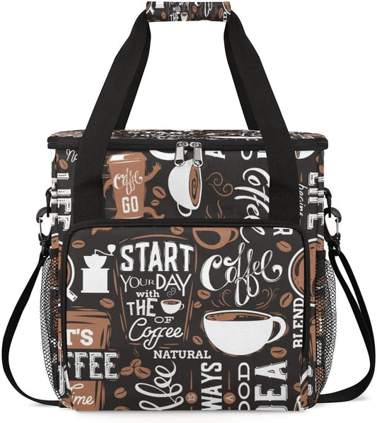 Day with the of Coffee Cafe Coffee Maker Carring Bag Travel Carrying Storage Tote Bag Compatible with Keurig K-Mini or K-Mini Plus Portable Single Serve Coffee Brewer Case with Pockets for K-cup Pods