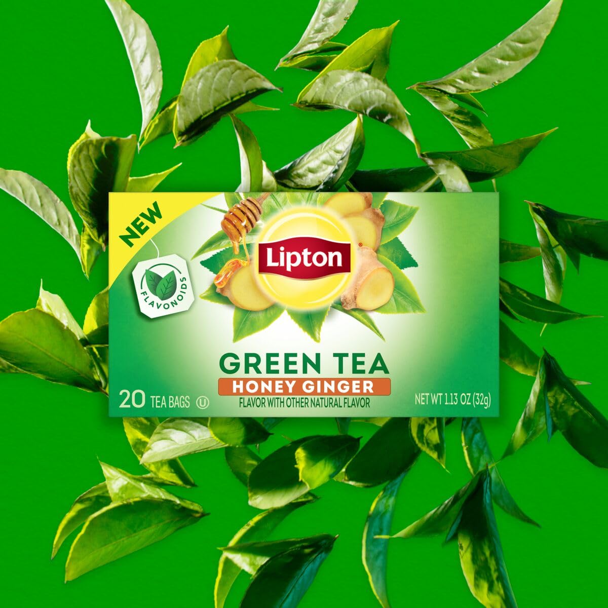 Lipton Honey Ginger Green Tea Bags, Flavored, Unsweetened Teabags for Hot Tea or Iced Tea with Caffeine and Flavonoids, 120 Total Tea Bags (20ct - Pack of 6)