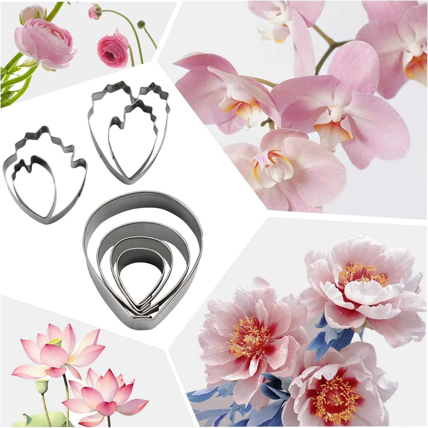 KALAIEN 6 Set Gumpaste & Fondant Flower Cookie Cutter Set - 18pcs for Wedding & Birthday Cake Decorating