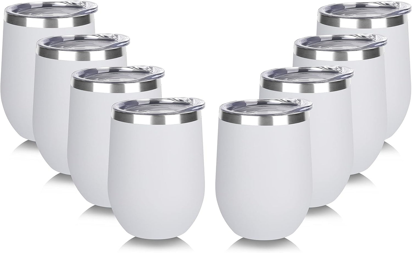 DOMICARE Stainless Steel Wine Tumbler Bulk with Lid, Personalized White Insulated Tumblers Set, 12oz Travel Coffee Cups Pack of 8