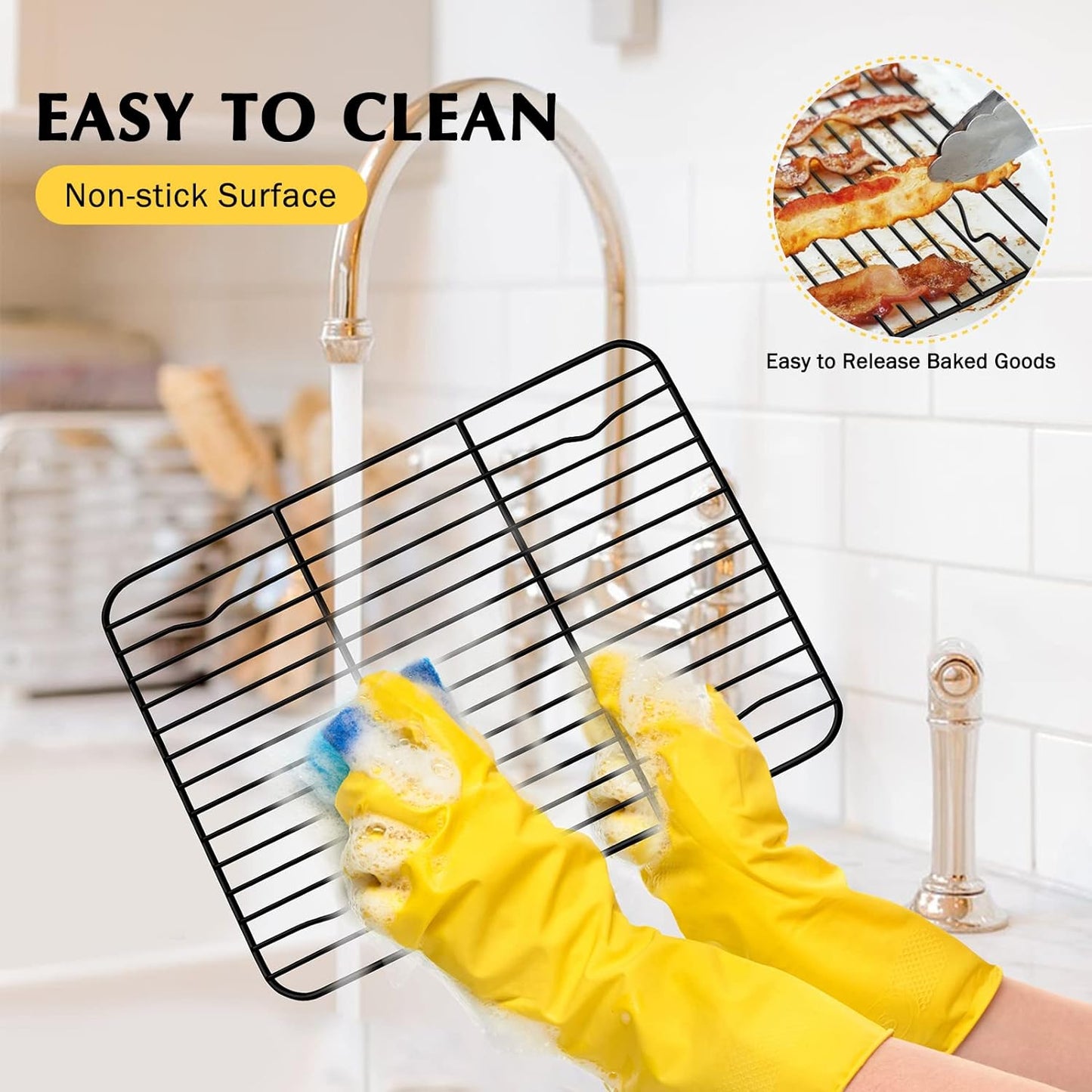 Cooling Baking Rack Set of 2, E-far 11.7” x 9” Non-stick Wire Racks for Oven Cooking Roasting Grilling Cookie Cake Bacon Meat Resting, Non-toxic & Easy to Clean