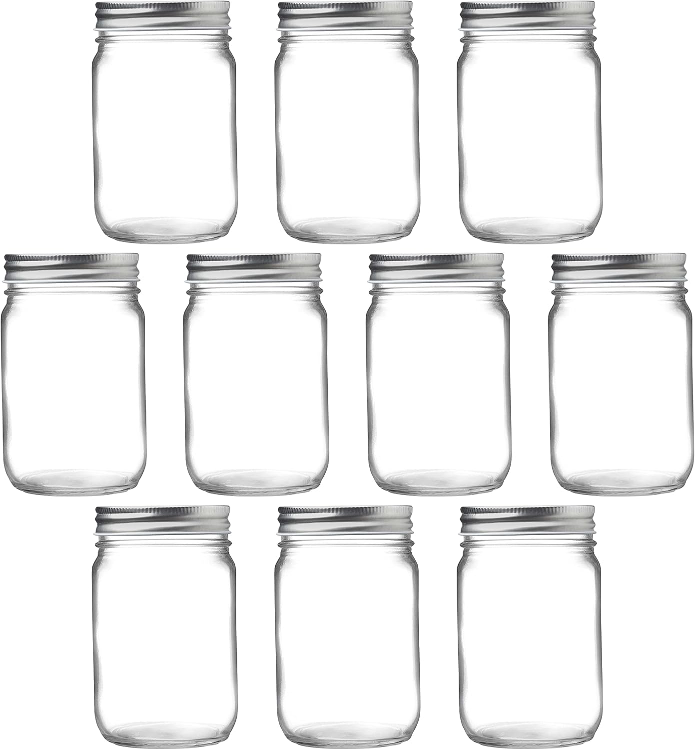 DISCOUNT PROMOS 10 Decorating Mason Jars Set, 12 oz. - Canning, Aluminum Lid - Clear