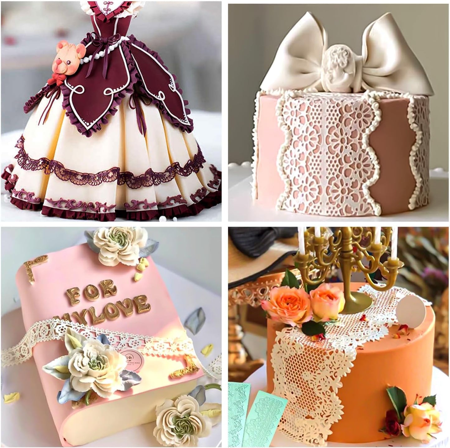 GROWTAIL 2pcs Lace Molds Silicone,Cake Fondant Embossing Mat,Lace Molds for Cake Decorating Edible Lace