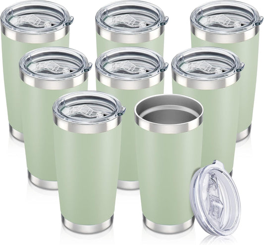 20 oz Tumbler with Lid Stainless Steel Insulated Tumblers Bulk Double Wall Vacuum Cups Powder Coated Travel Mug Keep Drink Cold and Hot, Sagebrush Green, 8 Pack