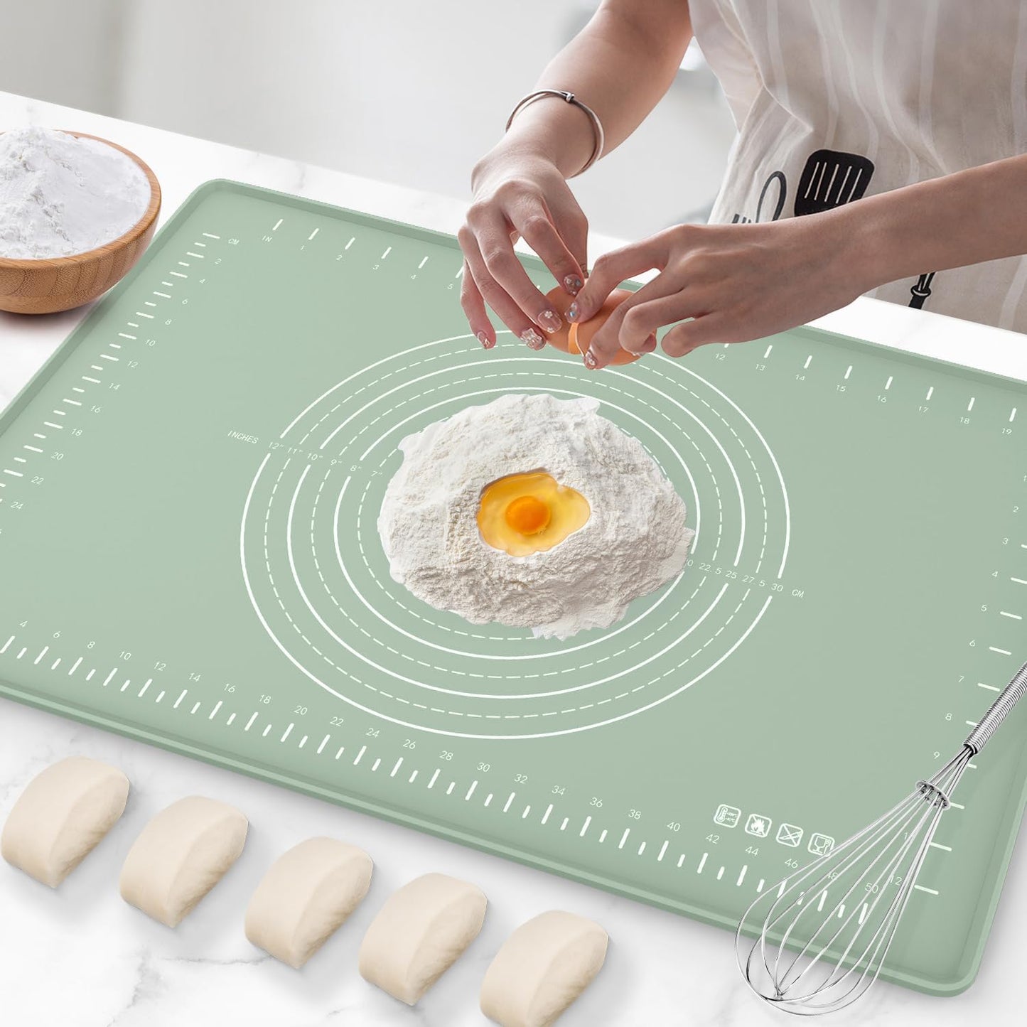 Silicone Baking Mat 32" x 24", Extra Thick Dough Rolling Mat with Measurements and Edge Heightening, Non-stick Food Grade Silicone Pastry Mat for for Pastry, Bread, Cookies, Pizza, Fondant, Pasta