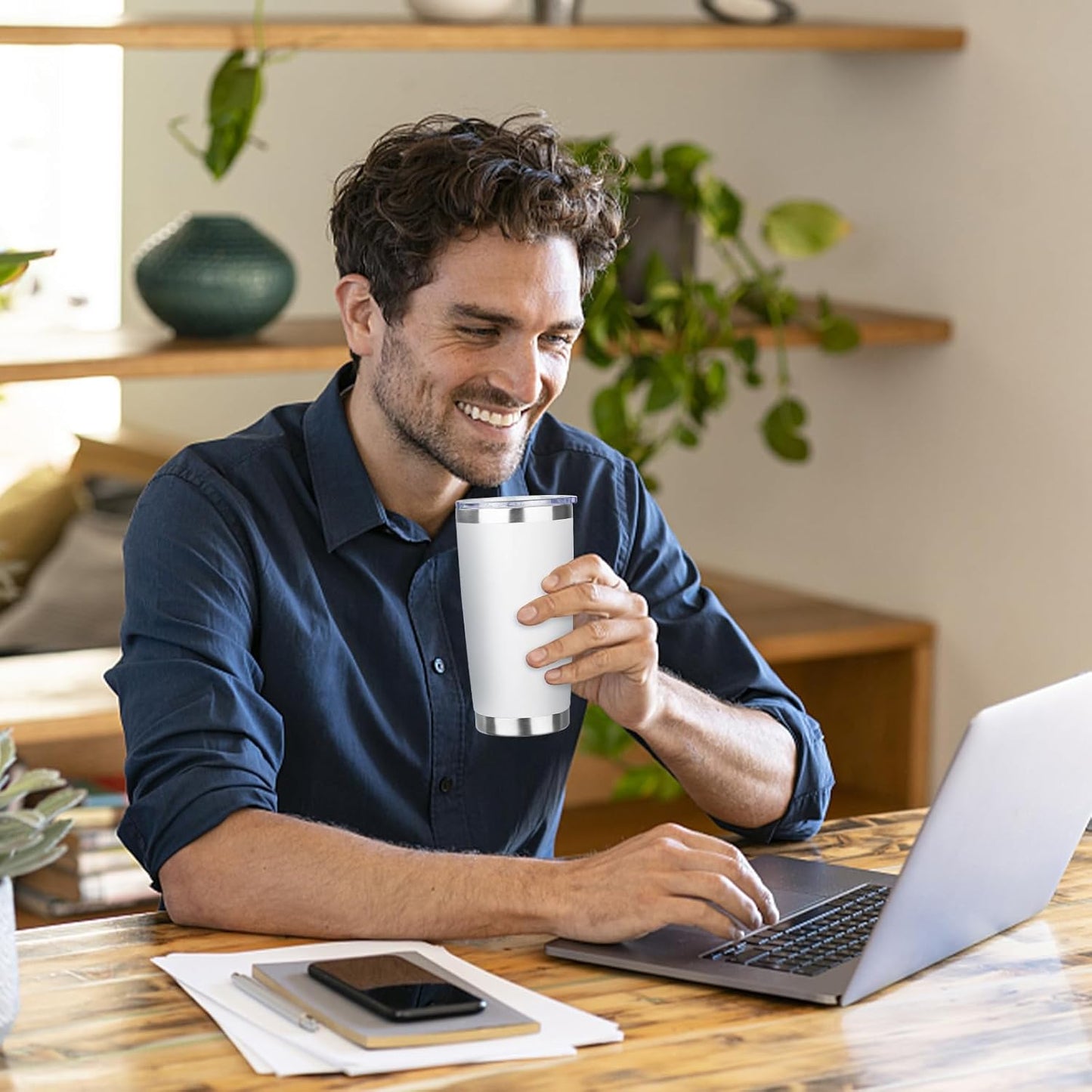 20oz Tumbler Bulk with Lid and Straw, Stainless Steel Double Wall Vacuum Insulated Travel Mug, Powder Coated Coffee Cups for Hot and Cold Drinks,Funny Gifts for Women Men(White,4)