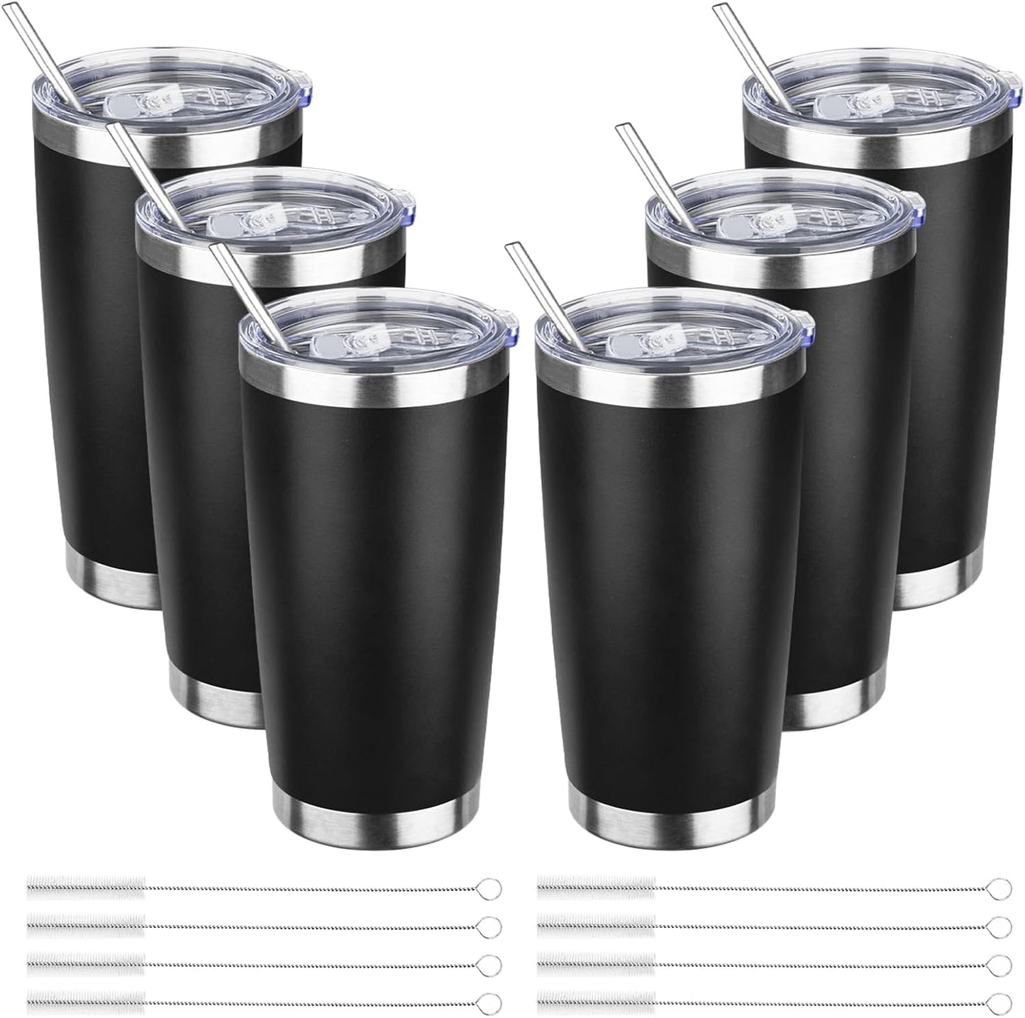 20oz Tumbler Bulk with Lid and Straw, Stainless Steel Double Wall Vacuum Insulated Travel Mug, Powder Coated Coffee Cups for Hot and Cold Drinks,Funny Gifts for Women Men(Black,6)