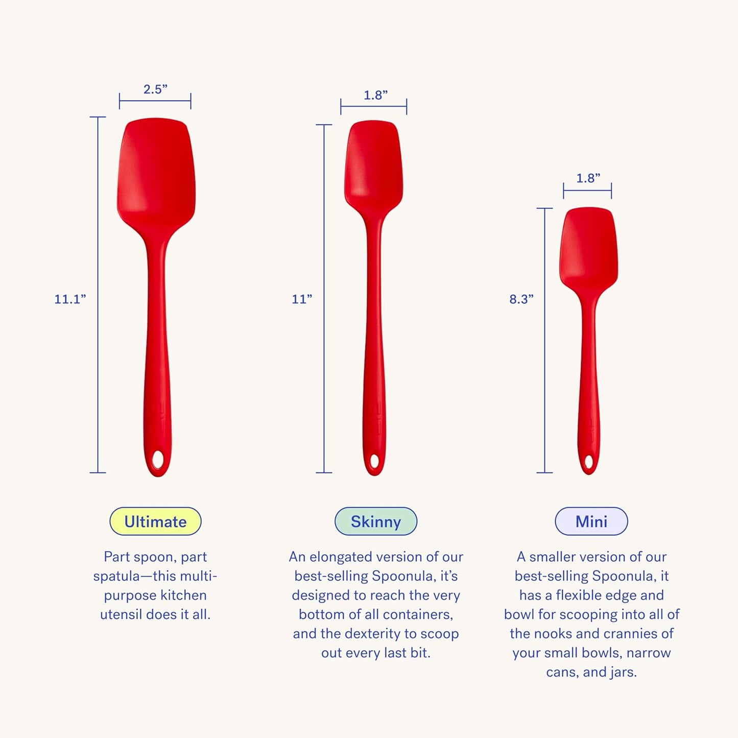 GIR: Get It Right Silicone Spoonula - Non-Stick Heat Resistant Silicone Scraper Spatula for Mixing, Serving, Scraping, Stirring, and More - 11 Inch, Red