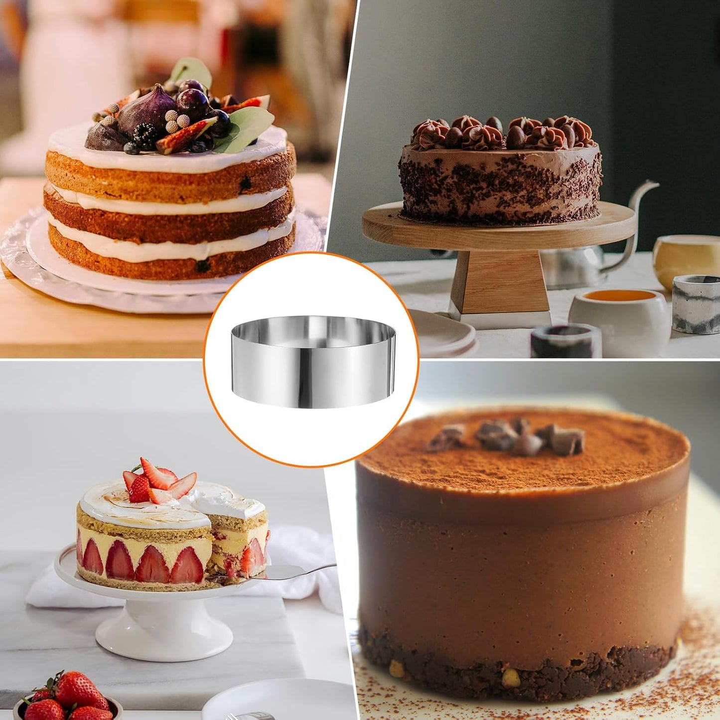 HARFINGTON Round Cake Ring 8 x 2.75 Inch Seamless Stainless Steel Pastry Mousse Dessert Ring Mirror Coating for Baking Cooking Making Tool