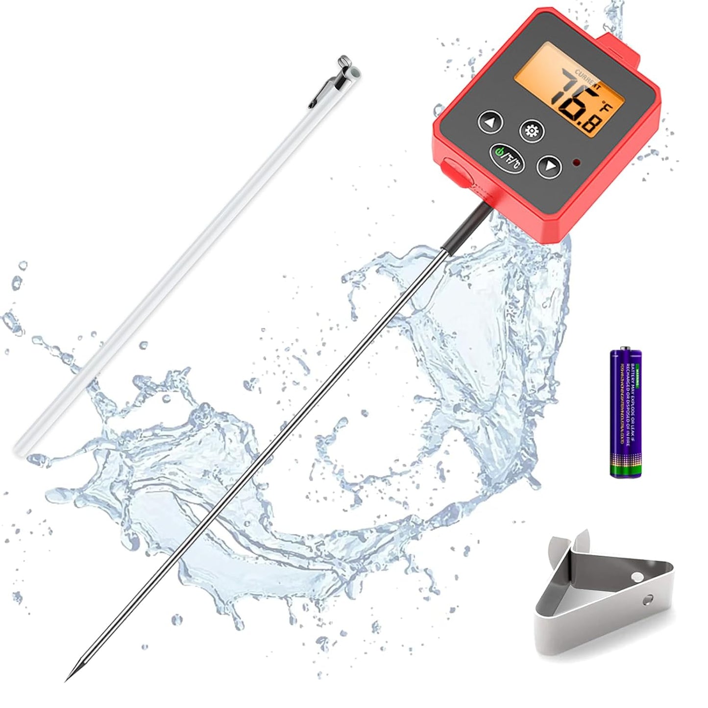 Waterproof Digital Candy Thermometer for Candy Making, Instant Read Cooking Thermometer with Pot Clip, Backlight LCD, 8" Long Probe, Temperature Alarm, ℃/℉ Switch for Kitchen, Outdoor BBQ