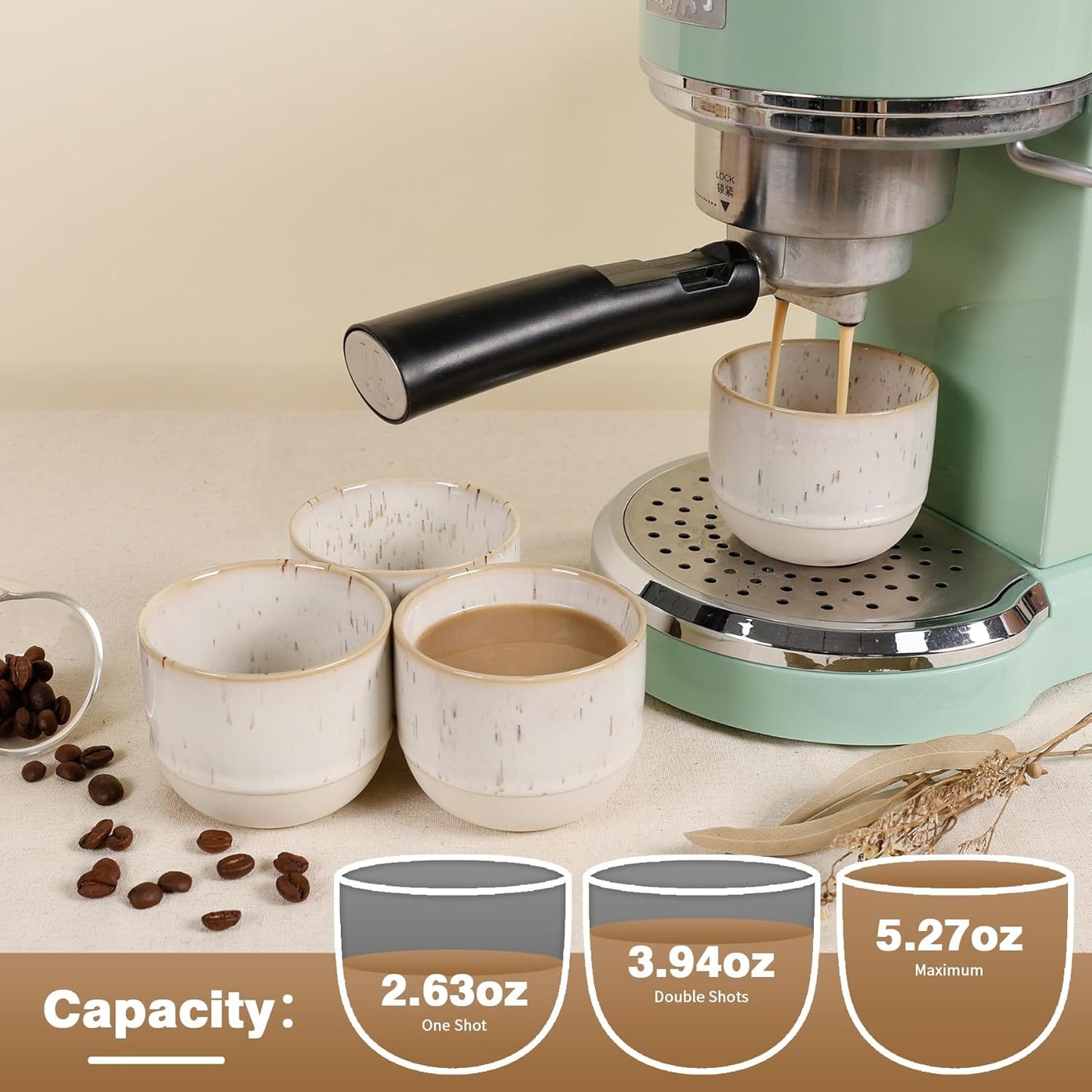 Ceramic Espresso Cups Set of 4, Double Walled Espresso Coffee Mugs for Nespresso Cups, Special glazed Demitasse Cups Expresso Coffee Cup for Espresso Machine (White)