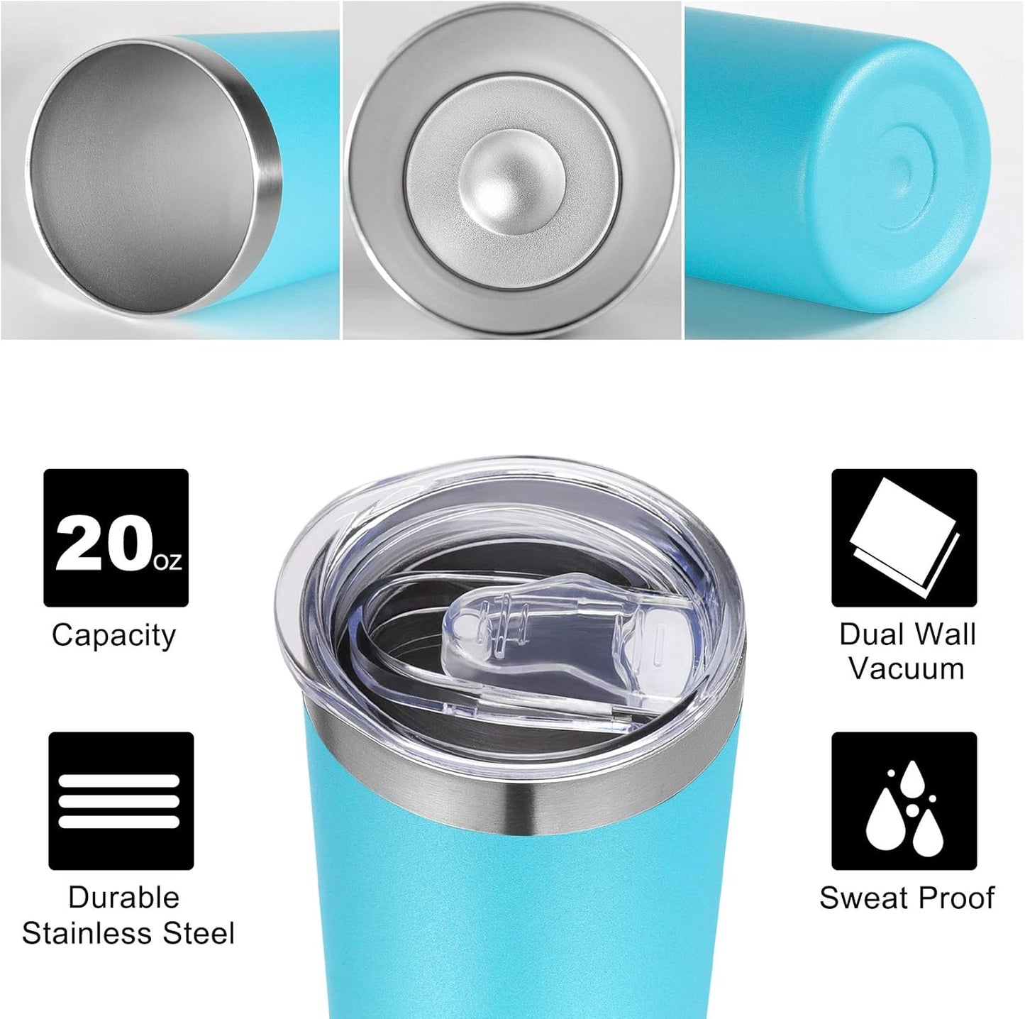 VEGOND Stainless Steel Tumblers Bulk 12 Pack, 20 oz Vacuum Insulated Skinny Tumblers with Lids and Straws, Double Wall Coffee Mug, Travel Water Cup, Blue