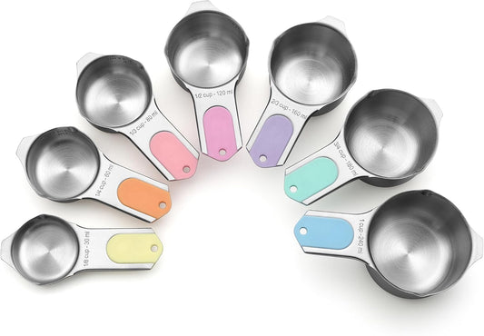 Spring Chef Magnetic Stainless Steel Measuring Cups (Patent Pending), Kitchen Tools with Easy to Read Markings for Measuring Dry or Liquid Ingredients, Set of 7, Pastel