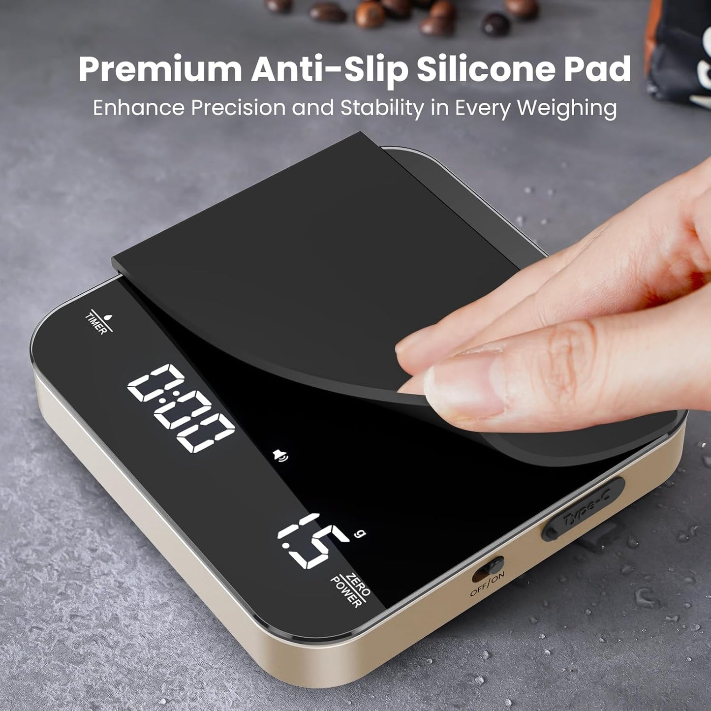 Rechargeable Mini Coffee Scale with Timer, Maestri House Espresso Scale, 2kg/0.1g Accurate Scale for Espresso and Pour-Over Coffee, Portable Digital Kitchen Scale with Automatic Timing(Black&Glod)