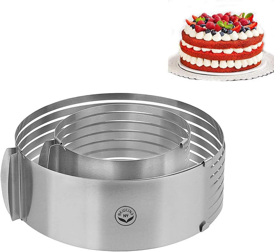 NEWLINE NY Stainless Steel Mousse Cake Rings 2 Pieces Cakes Slicer Adjustable Multilayer Circular Molding Plating Forming Round Pastry Rings, Set of 2 (10 to 12” + 6 to 8” x 3.2” H)