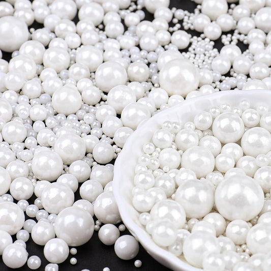 White Pearl Sprinkles for Cake Decorating, 6 Sizes Mix 4.6 oz Edible Pearl Sugar Sprinkles for Cupcake Cookies Ice Cream Donuts Baking Topping
