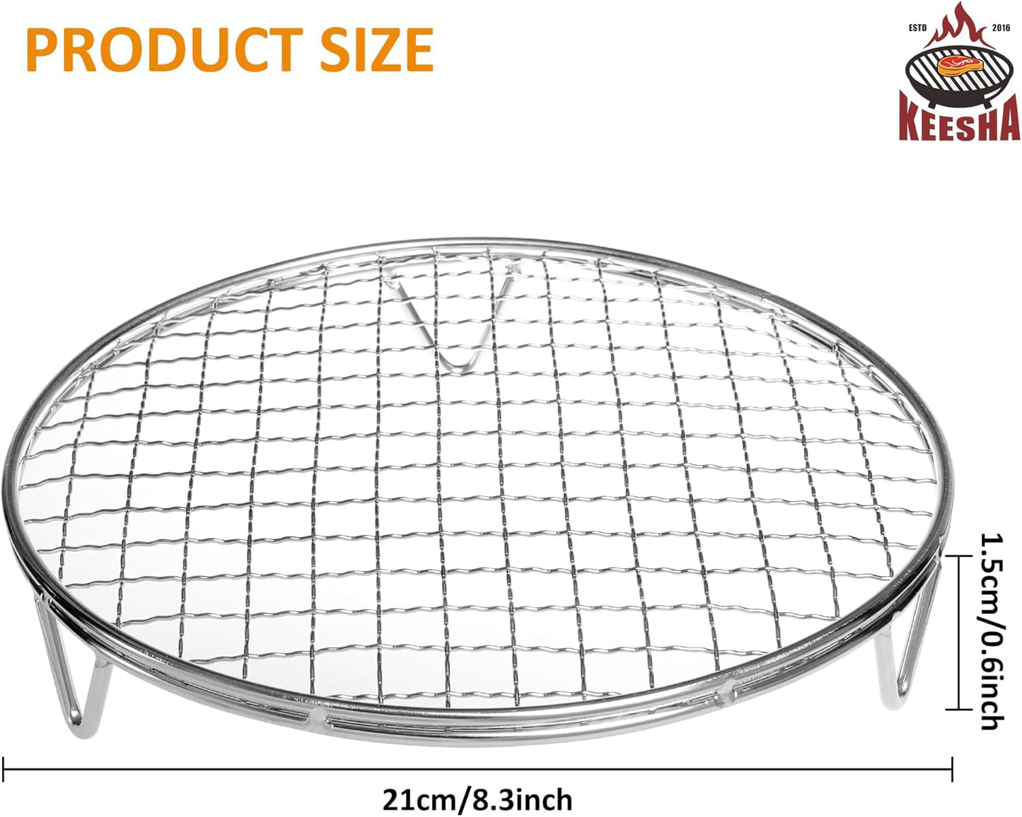 KEESHA 8.3 Inch Cooling Rack - 304 Stainless Steel Dish Rack for Cooking and Baking - Premium Steamer Rack, Canning Rack - Stackable Cake Cooling Rack