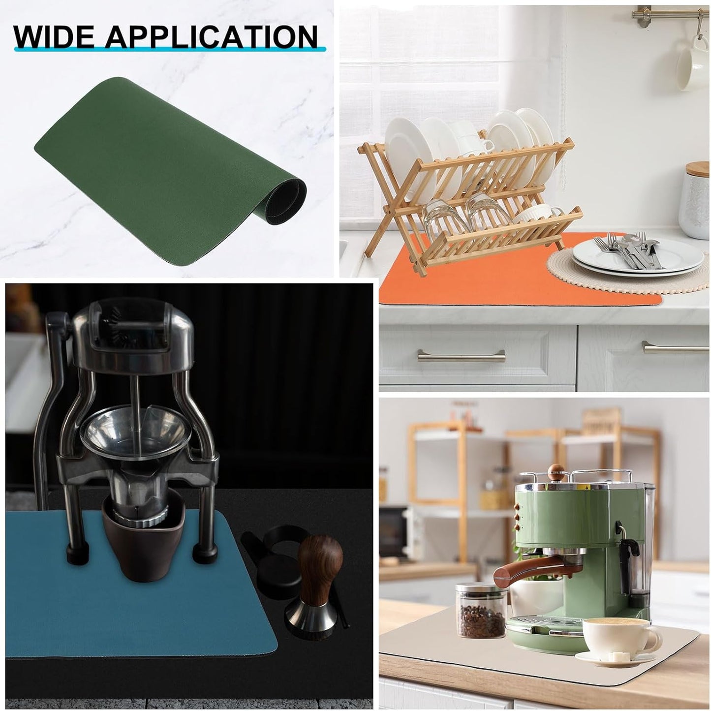 uxcell Silicone Mats for Kitchen Counter, 15.7" x 11.8" Non-Slip Countertop Protector Mat Heat Resistant Coffee Mat Waterproof Table Placemat, Dark Green
