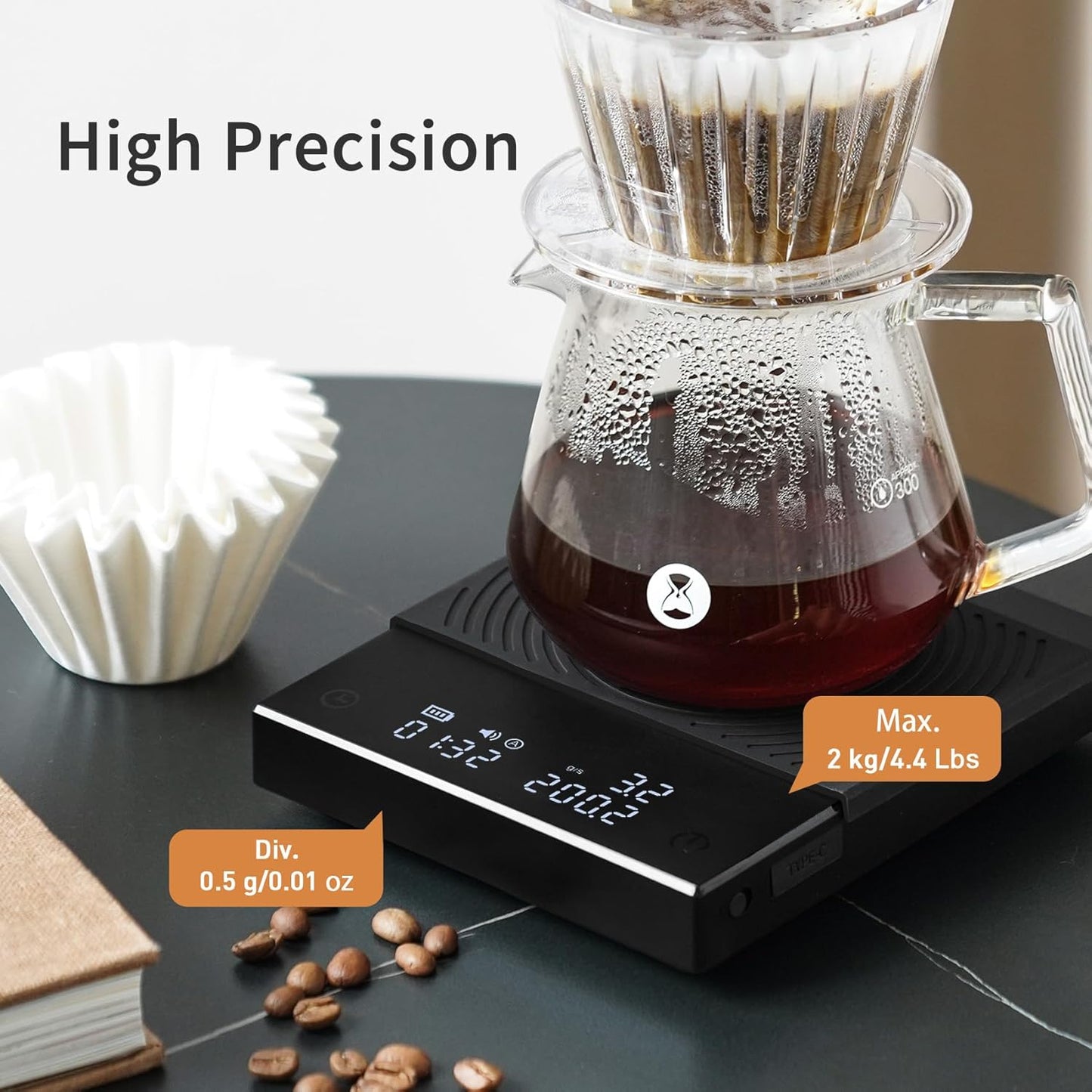 TIMEMORE Coffee Scale Basic 2.0 Electronic Espresso Scale with with Timer,2000 Grams and Water Flow Rate and Timer Function, Free Switching of Ounce/kg Units