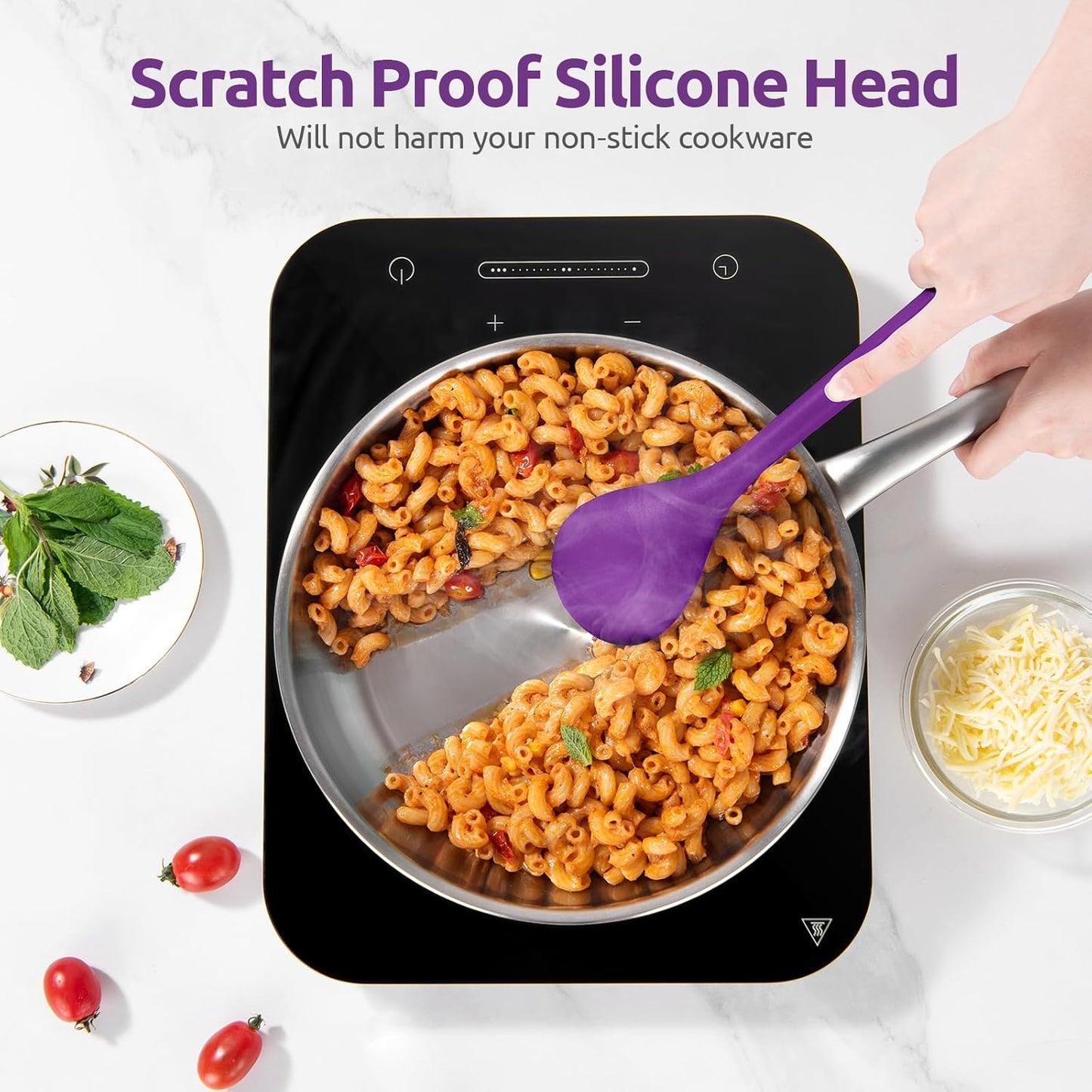 600ºF Heat Resistant Silicone Spoons: U-Taste 13.3in Solid & Slotted Kitchen Cooking Spoon, Nonstick Food Grade Long Rubber Utensil, Sturdy for Mixing, Serving, Frying, Draining (Purple, 2PCS)