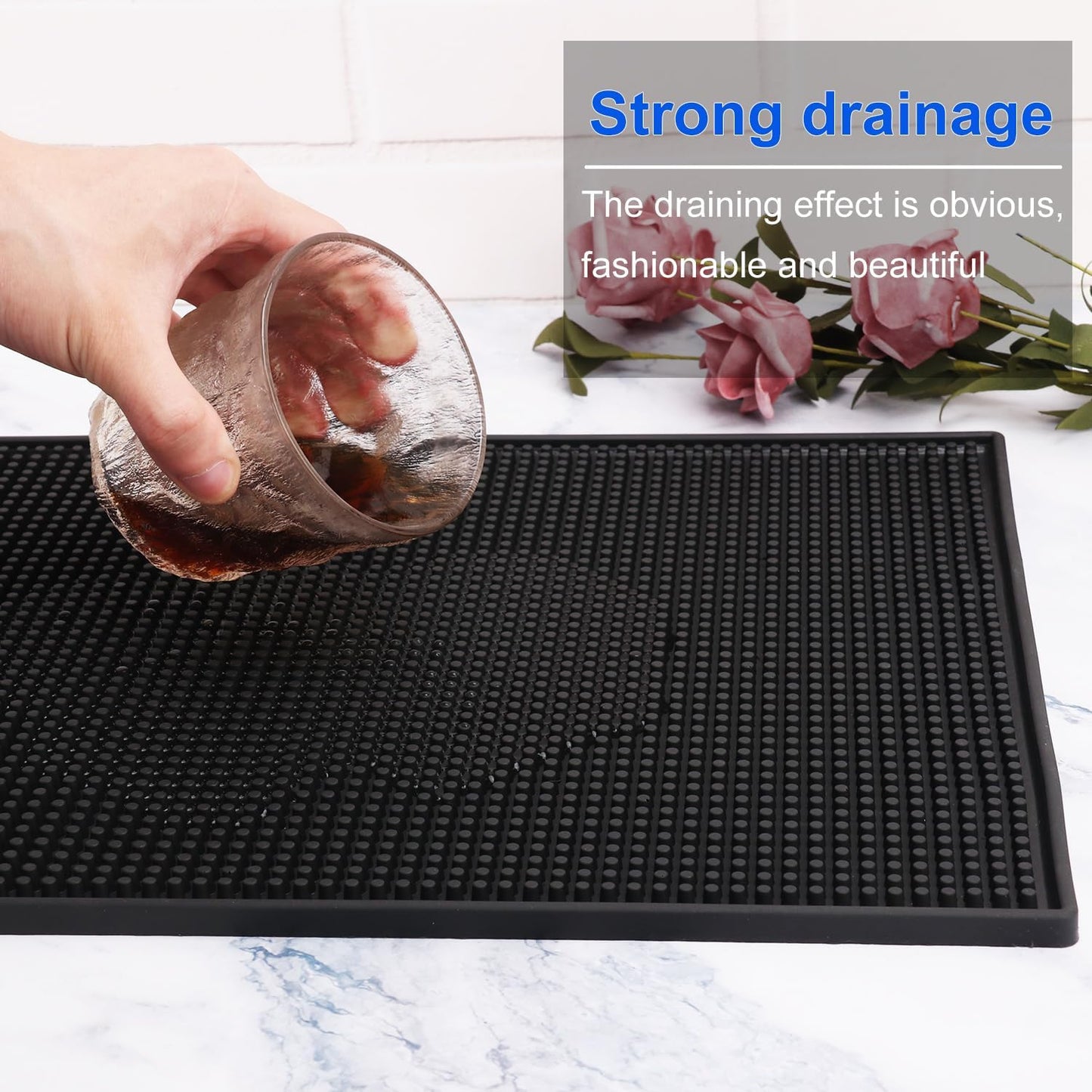 4 Pack Rubber Mats, 18" x 12" Black Bar Service Spill Mat for Countertop, Bartending, Efficient and Stylish Solution