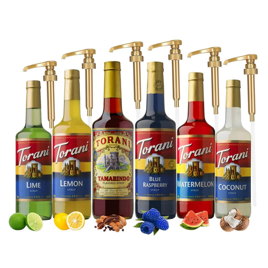 Summer Variety Syrup - Lemon, Lime, Coconut, Blue Raspberry, Watermelon & Tamarindo Syrups For Coffee,Italian Soda, Lattes, Frappes Flavor- 6 Pack With 6 Jimoco Pumps