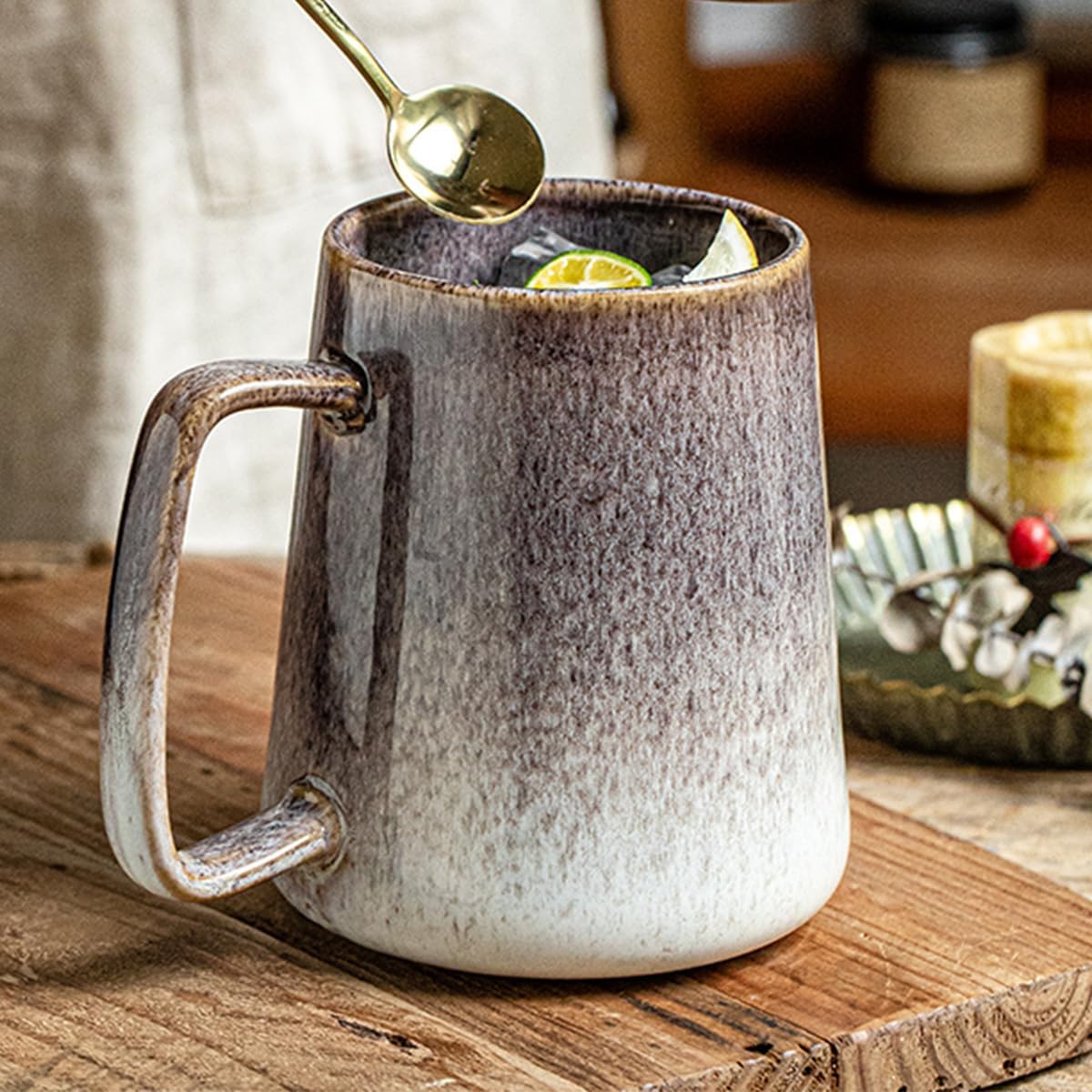 Large 24 oz Ceramic Coffee Mug with Large Handle, Vintage Coffee Cup, Extra Big Tea Cup for Office and Home, Dishwasher and Microwave Safe, Starry Purple