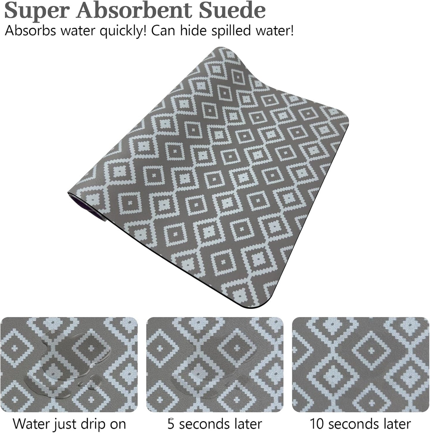 Bloss Dish Drying Mat, 2025 Multiple Usage Coffee Bar Mat, Kitchen Counter Mat, Absorbent Hide Stain Rubber Backed Dish Drying Pad(16.1"x24.1", Gray-White Plaid)