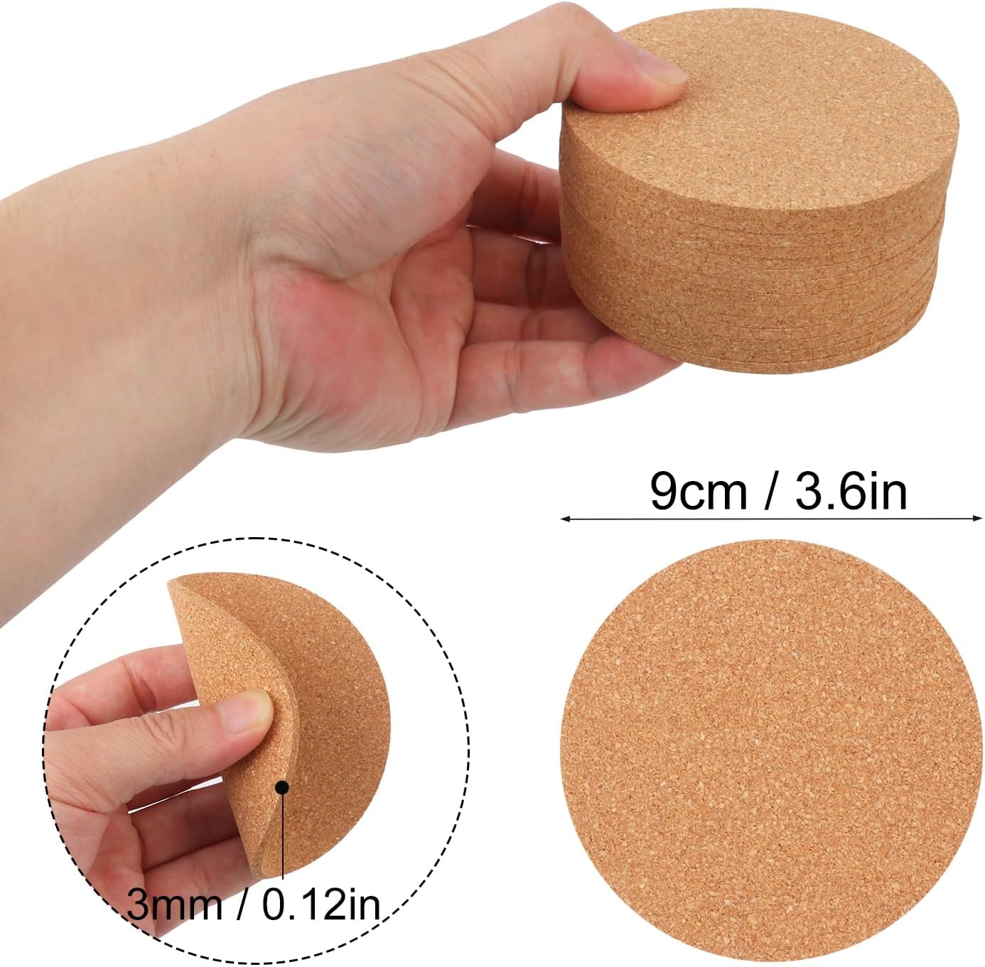 150 Pieces 3.6 Inch Cork Coasters for Drinks, 90 mm Round Cork Coasters, Non-Slip, Heat-Resistant, Absorbent & Reusable, Perfect for DIY Crafts and Home Tabletop Decoration