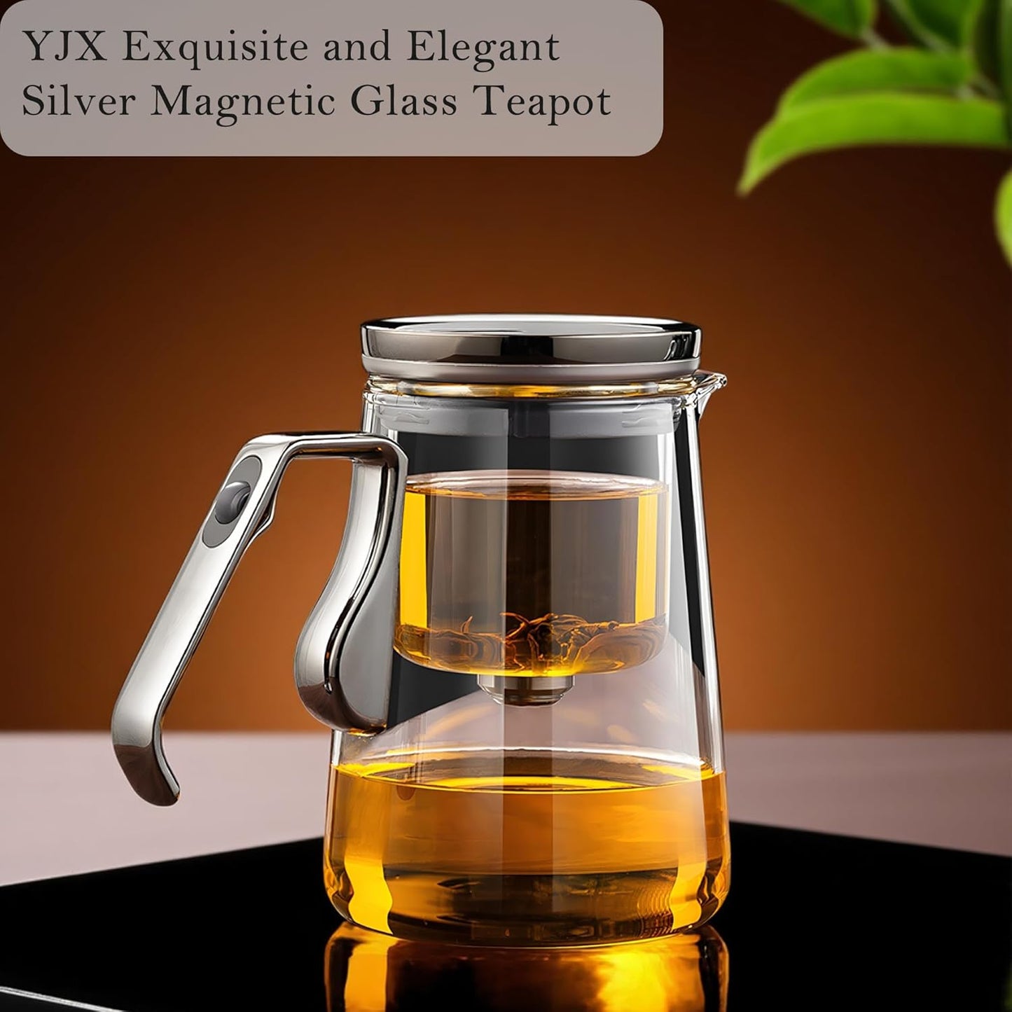 YJX Magnetic Glass Teapot, 25.4oz Small Enchanted Brewing Tea Pot, Witchcraft Magic Borosilicate Tea Set with Strainer for Loose Leaf or Herbal, Exquisite Kettle Gift for Tea Lovers(Silver)
