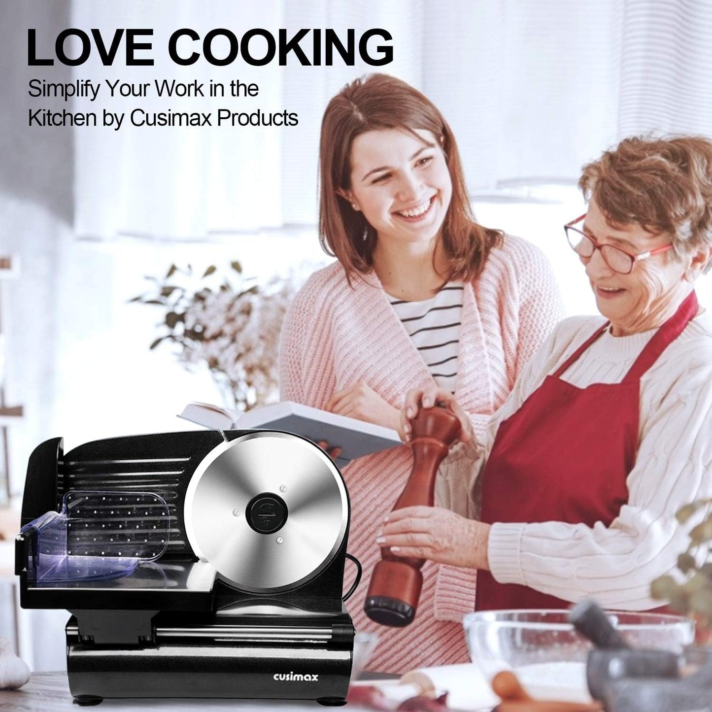 Meat Slicer,CUSIMAX Electric Deli Meat Slicer for Home,2 Removable 7.5''Stainless Steel Blades and Pusher,1-15mm Adjustable Thickness Food Slicer Easy for Cut Meat,Cheese,Bread