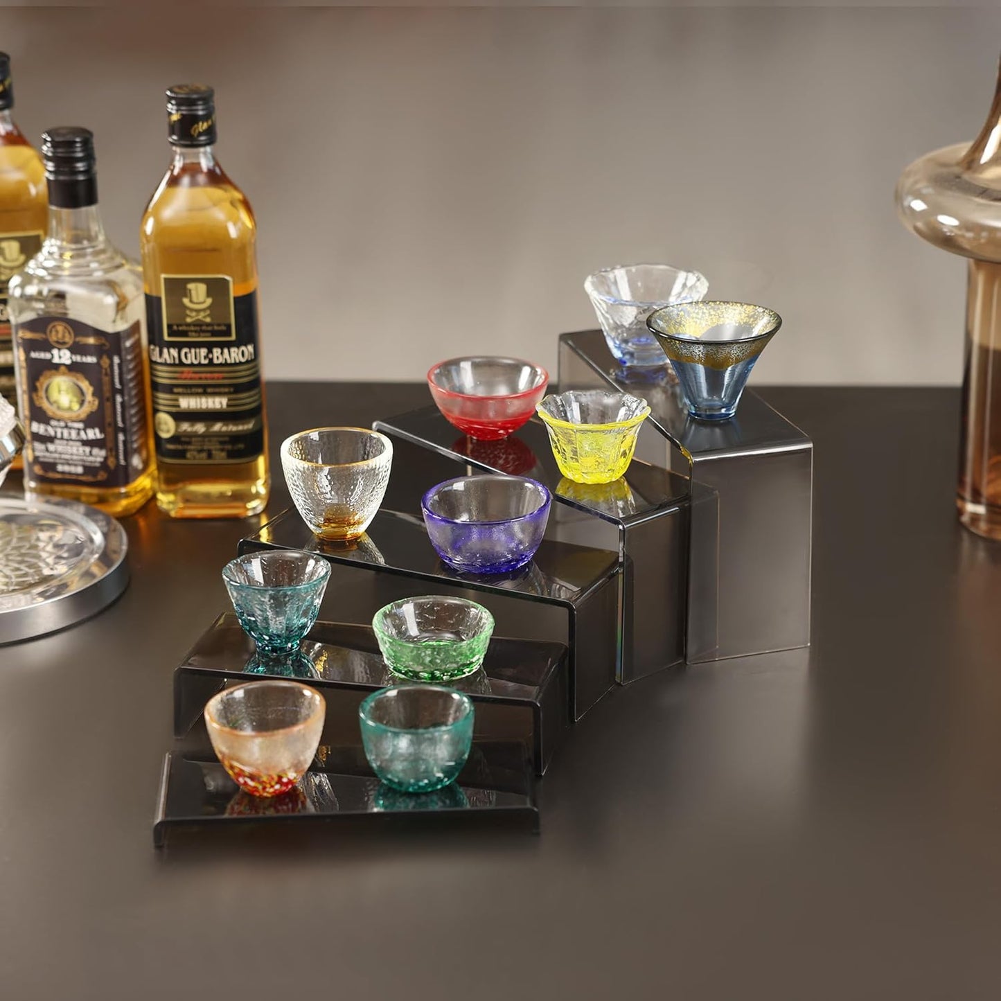 Goabroa Acrylic Display Risers,2 Sets 10 Pcs Rectangular Display Stands for Vendor Events, Acrylic Display Shelves for Figures, Cupcake, Wine Glass and Handbag display, Transparent Black