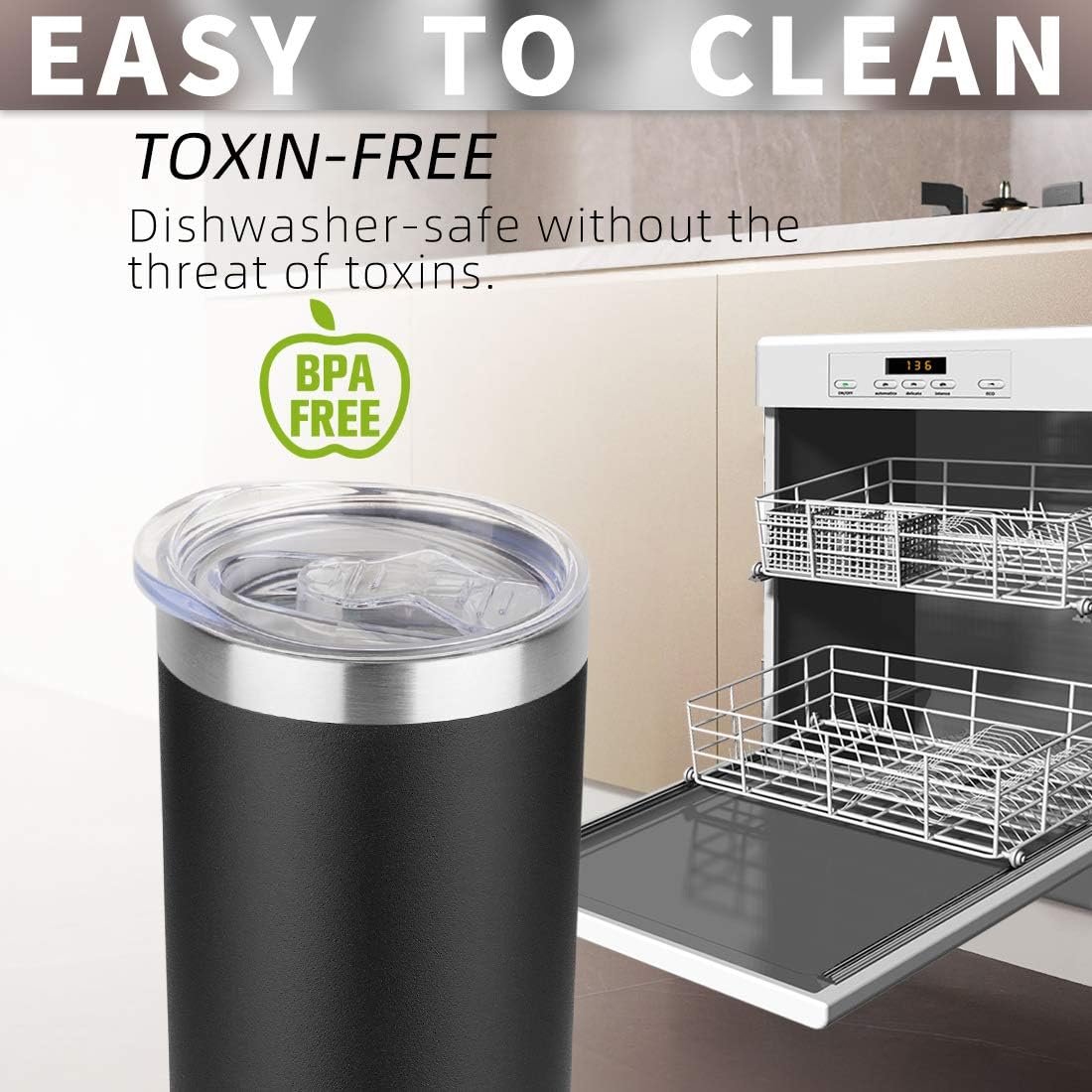 HASLE OUTFITTERS 20 oz Skinny Tumblers Bulk Set, Stainless Steel Insulated Slim Tumblers with Lids, Reusable Double Wall Travel Coffee Mugs, Durable Powder Coated Travel Water Cups(Black, 8)