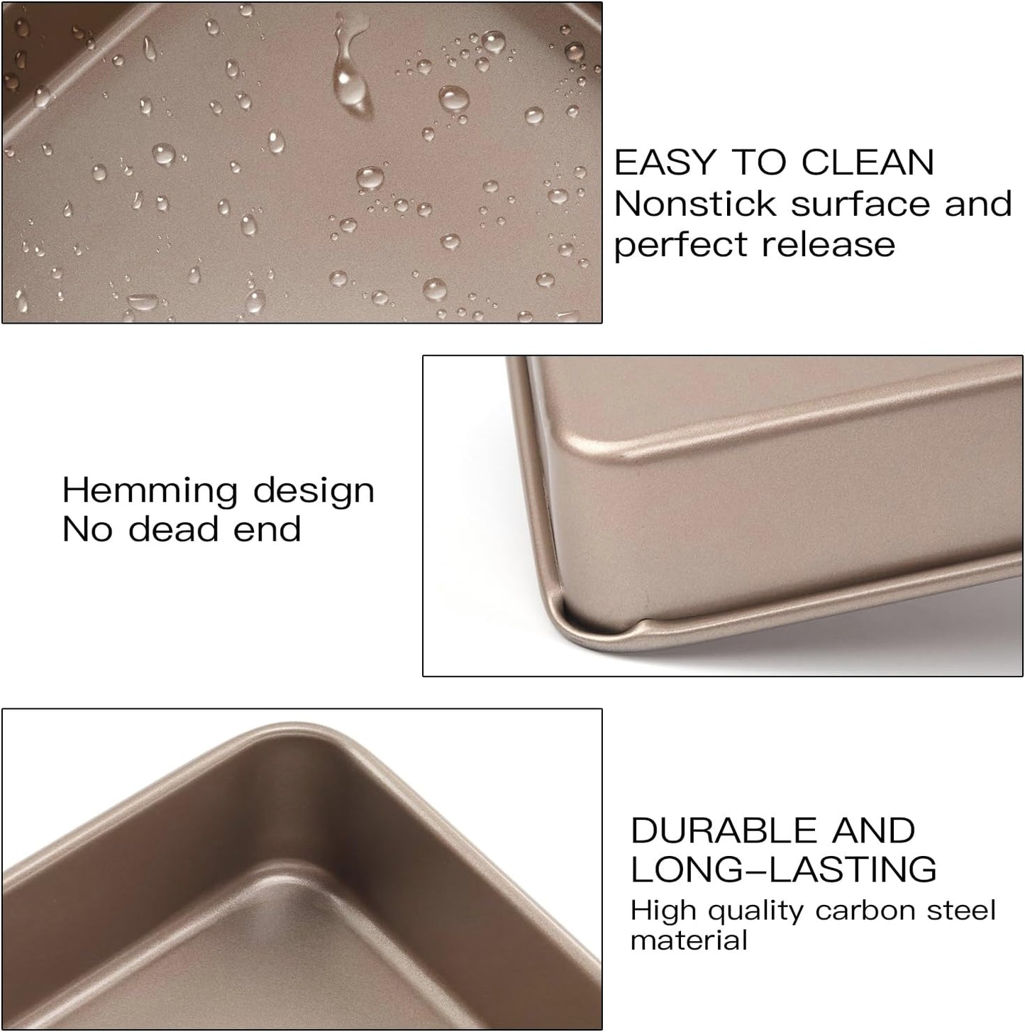 3 Pack Baking Sheet Pans, Deep Size Baking Pan Nonstick Cookie Sheet Brownie Cake Pan Bread Pan Toaster Oven Tray Bakeware (8.6 x 6.6 x 1.7'',11 x 9 x 2",12.7 x 10.6 x 2.4'')