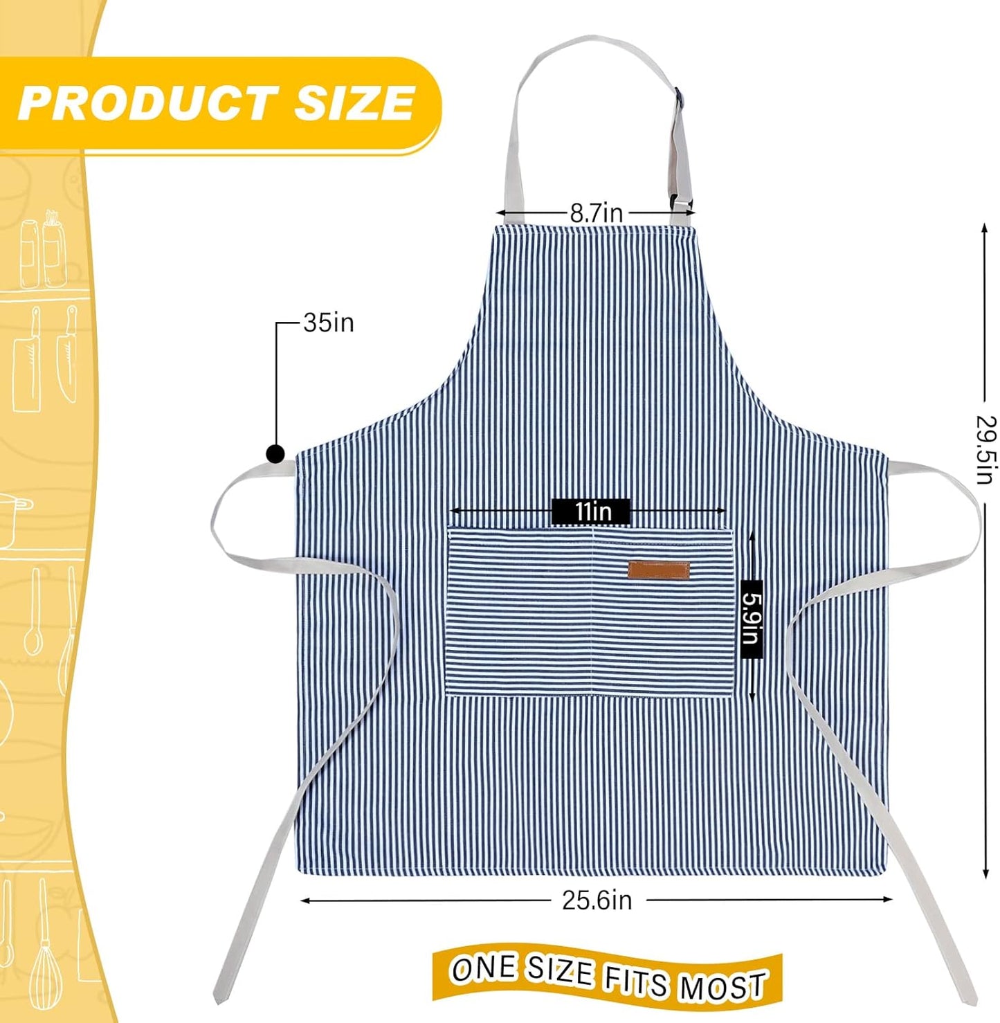 Handepo 4 Pcs Kitchen Cooking Aprons with Pockets Adjustable Waterproof Baking Apron for Women Men, Chef,BBQ, Christmas Gift