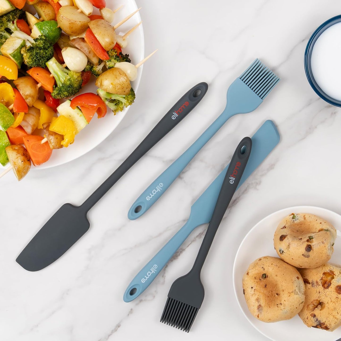 Elihome Mini Silicone Basting Pastry Brush, Cooking Brush for Oil Sauce Butter Marinades, Food Brushes for BBQ Grill Kitchen Baking, Baster Brushes Food Grade, Slate