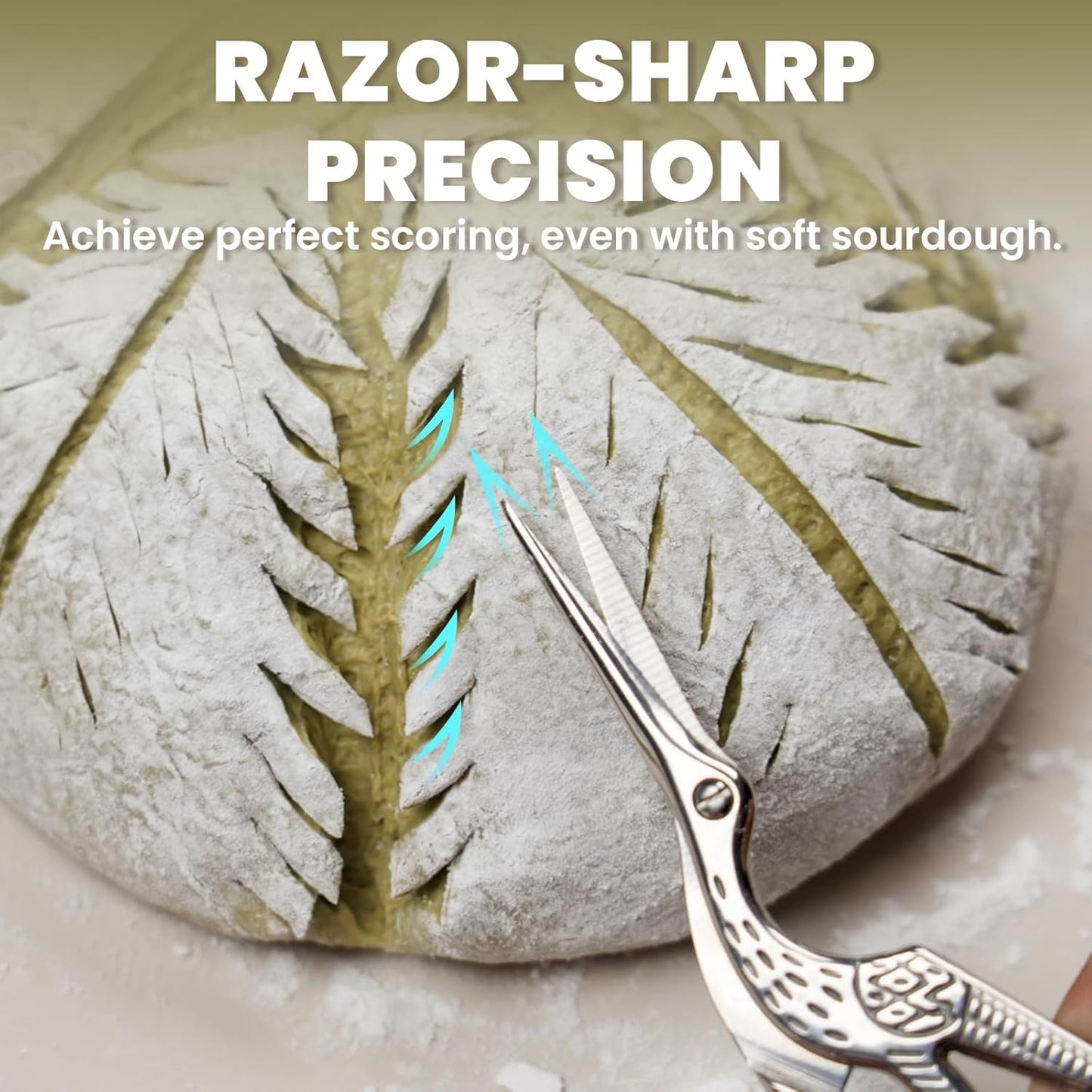 JACYAO'S Bread Scoring Tool Kit, Bread Lame and Dough Scissors Made From Food Grade Stainless Steel, Sourdough Scoring Tool Kit with 100 Inches Cotton Twine, 10 Razor Blades and Metal Storage Box