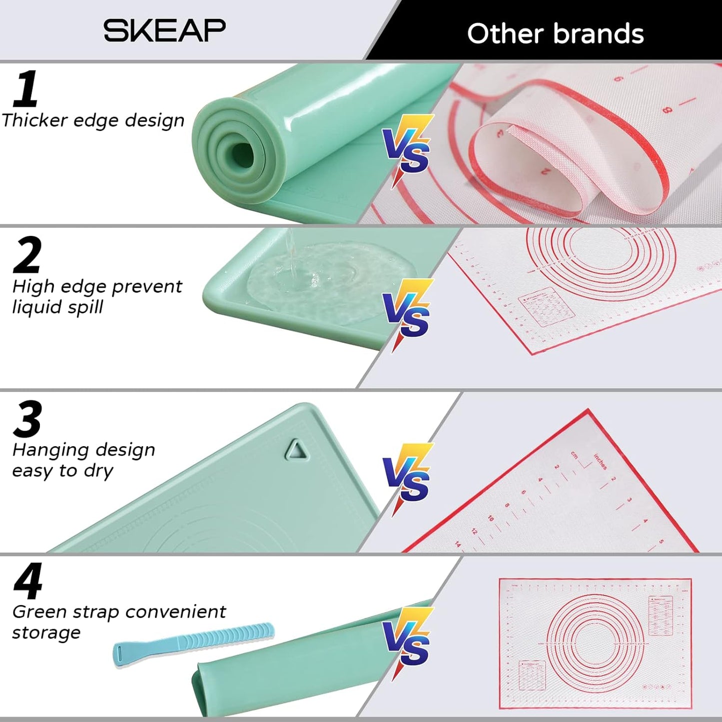 Silicone Baking Mat, 20"X28" Extra Large Non-stick Silicone Mat With High Edge, Food Grade Silicone Dough Rolling Mat For Making Cookies, Macarons, Multipurpose Mat, Countertop Mat, Placemat