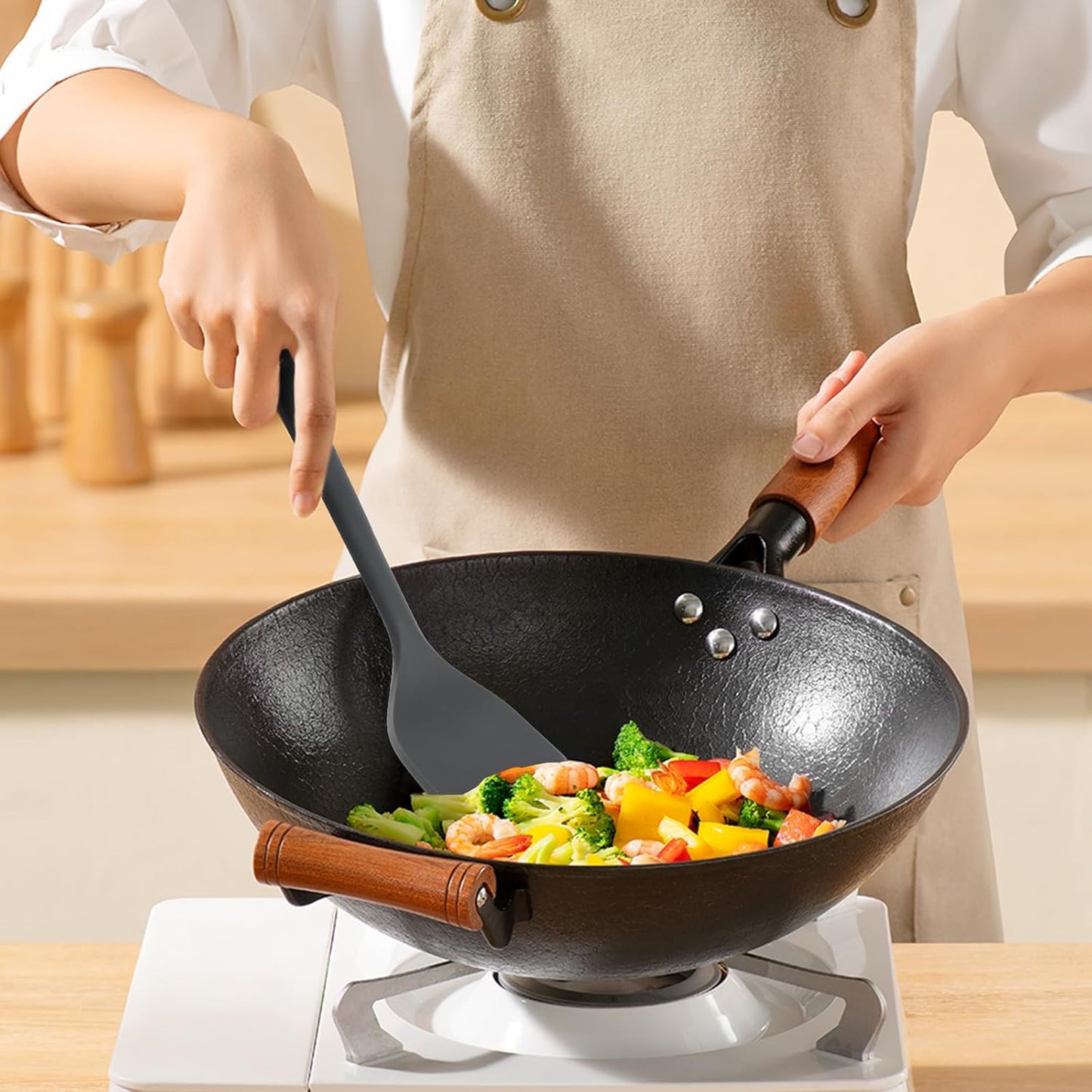 Silicone Kitchen Cooking Utensils Set: MOACC Heat Resistant 13inch Long Kitchen Gadgets, BPA Free Non Stick Rubber Cook Accessories For Food Prep, Frying, Serving, Basting (Dark Grey)